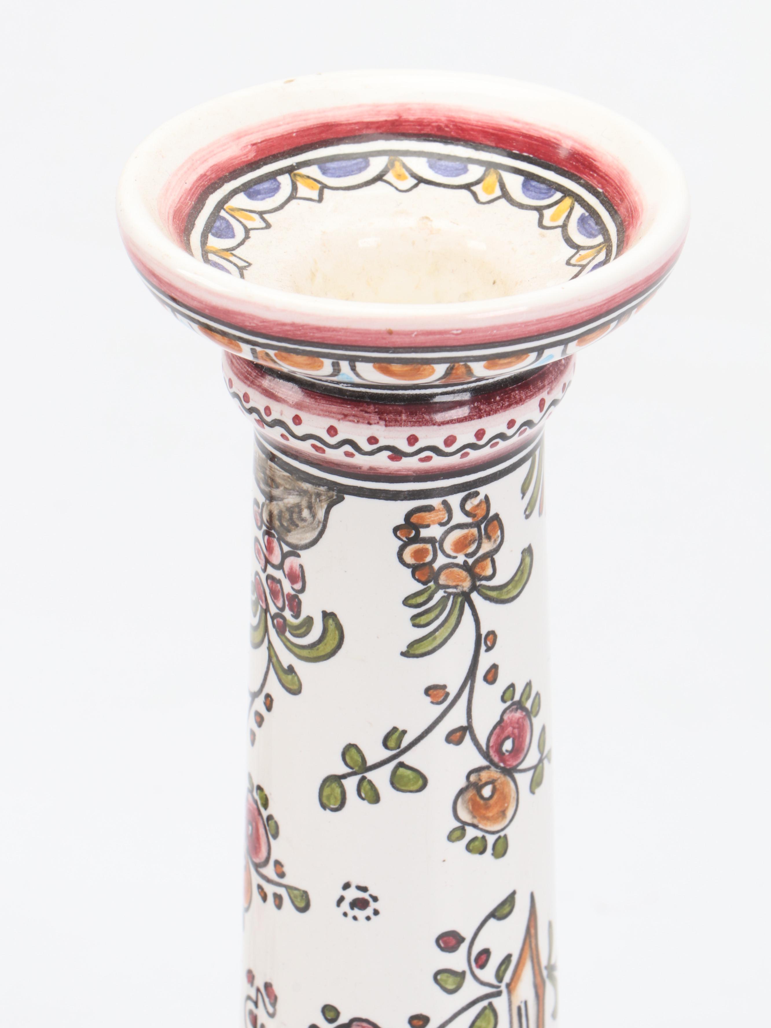 Pair of Portuguese Faïence Candle Holders and Oval Divided Snack Tray Platter