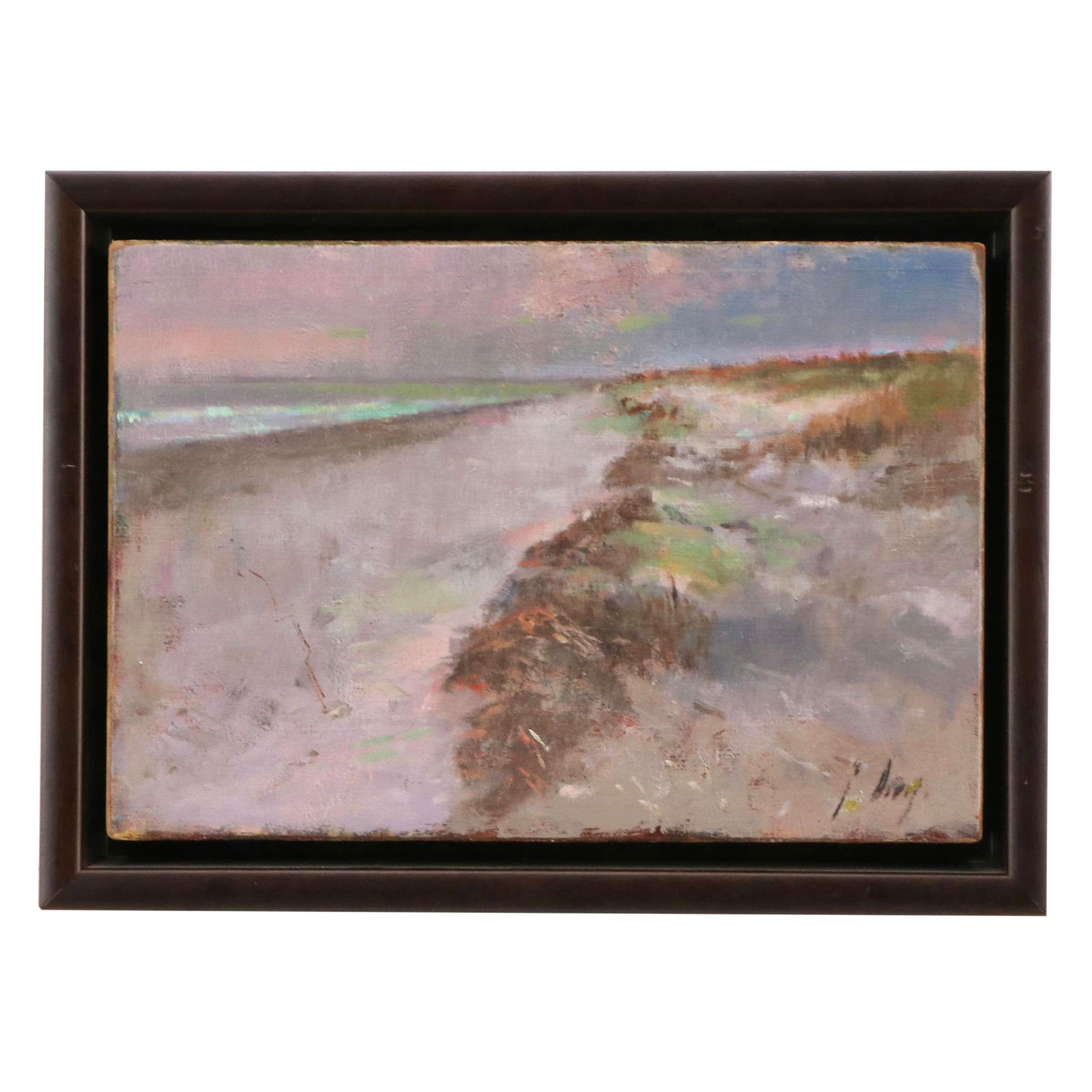 Miniature Shore Landscape Oil Painting "Captain Sam's Inlet I", Circa 2000
