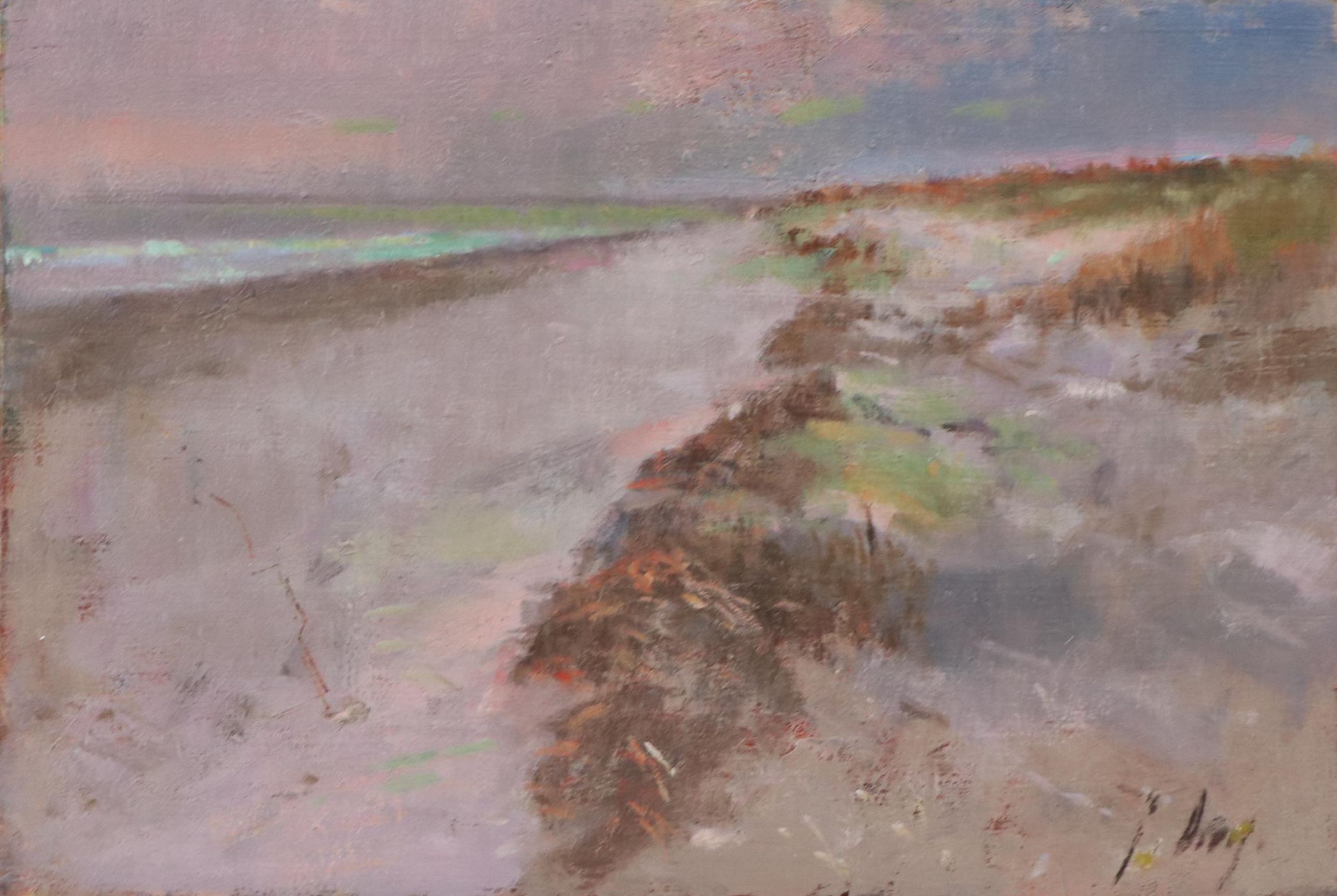 Miniature Shore Landscape Oil Painting "Captain Sam's Inlet I", Circa 2000