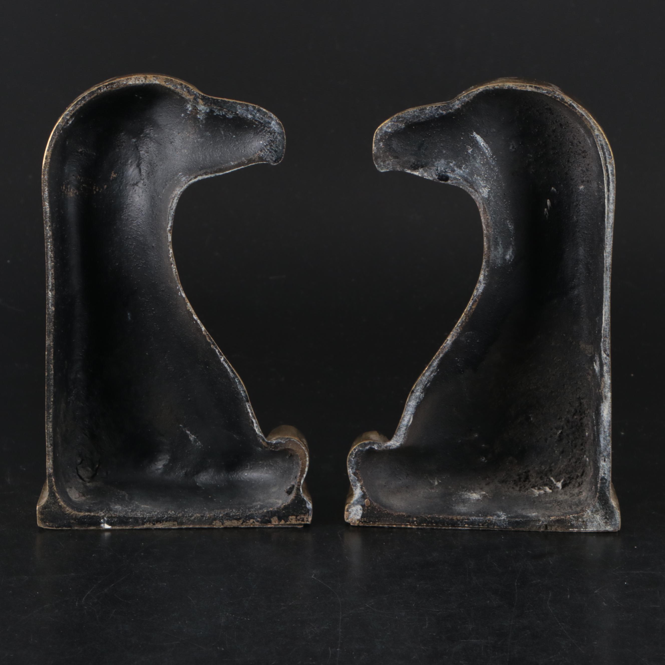 Brass Eagle Head Bookends with Vase and Planter