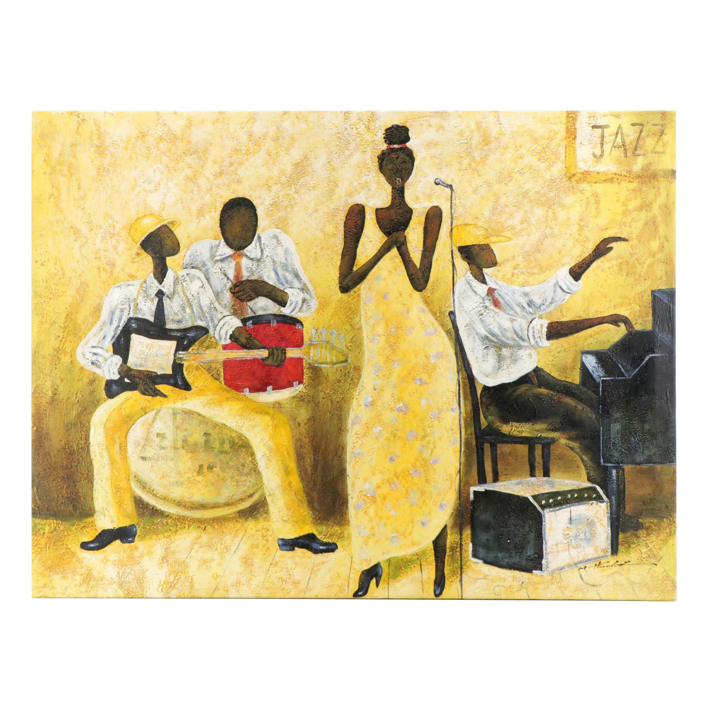 M. Harold Textured Oil Painting "Jazz," Late 20th Century