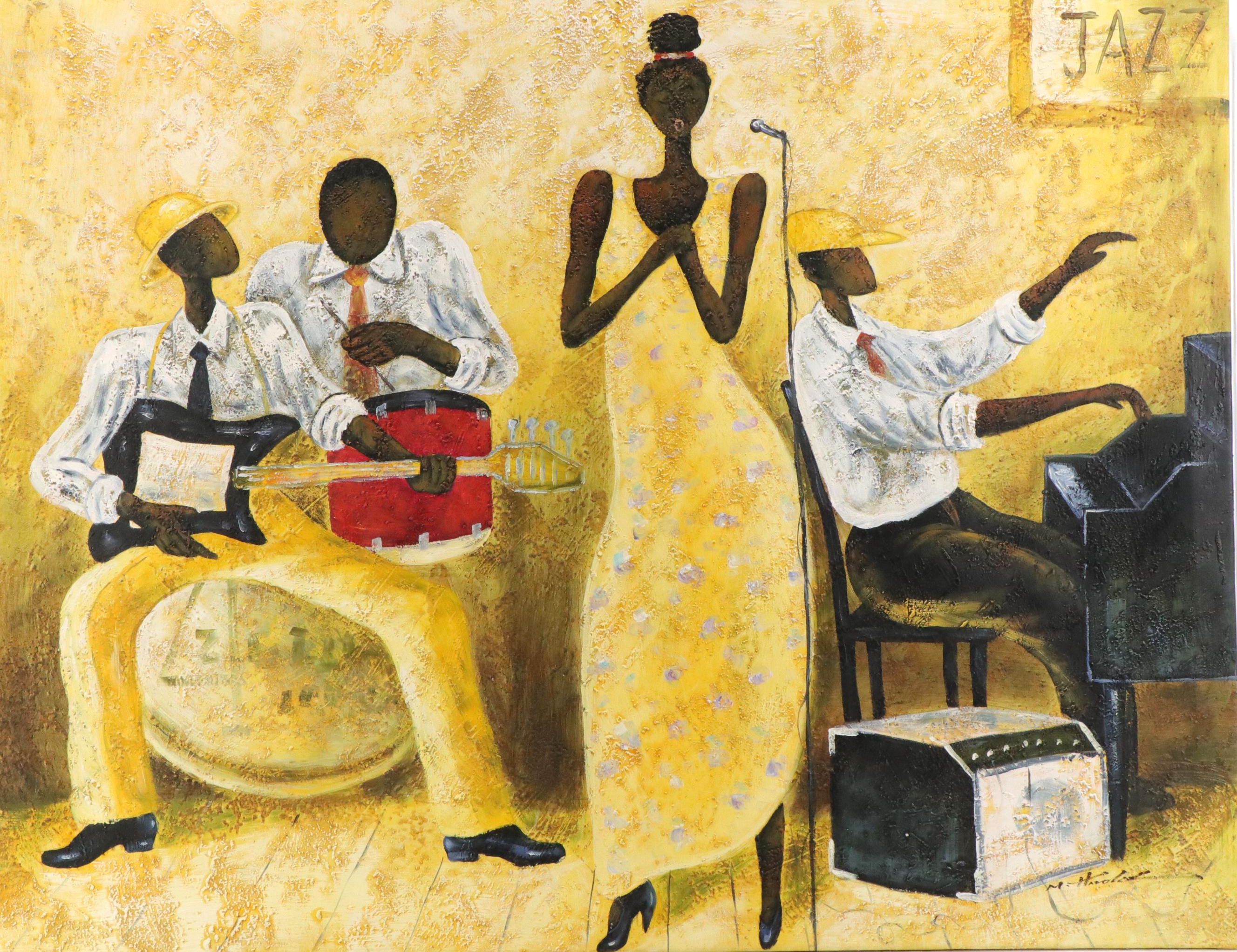 M. Harold Textured Oil Painting "Jazz," Late 20th Century