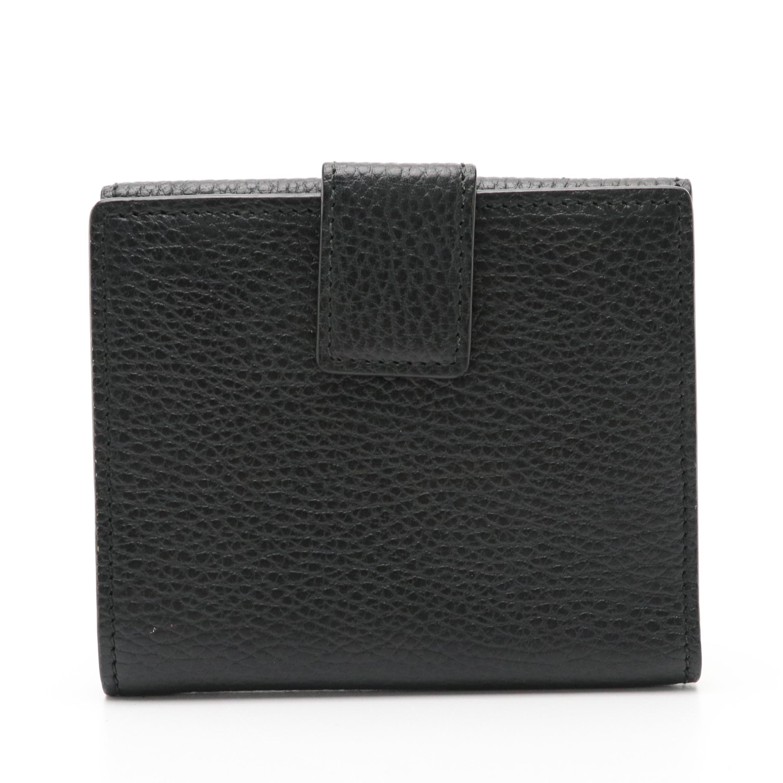 Gucci Interlocking GG Trifold Compact Wallet in Black Grained Leather