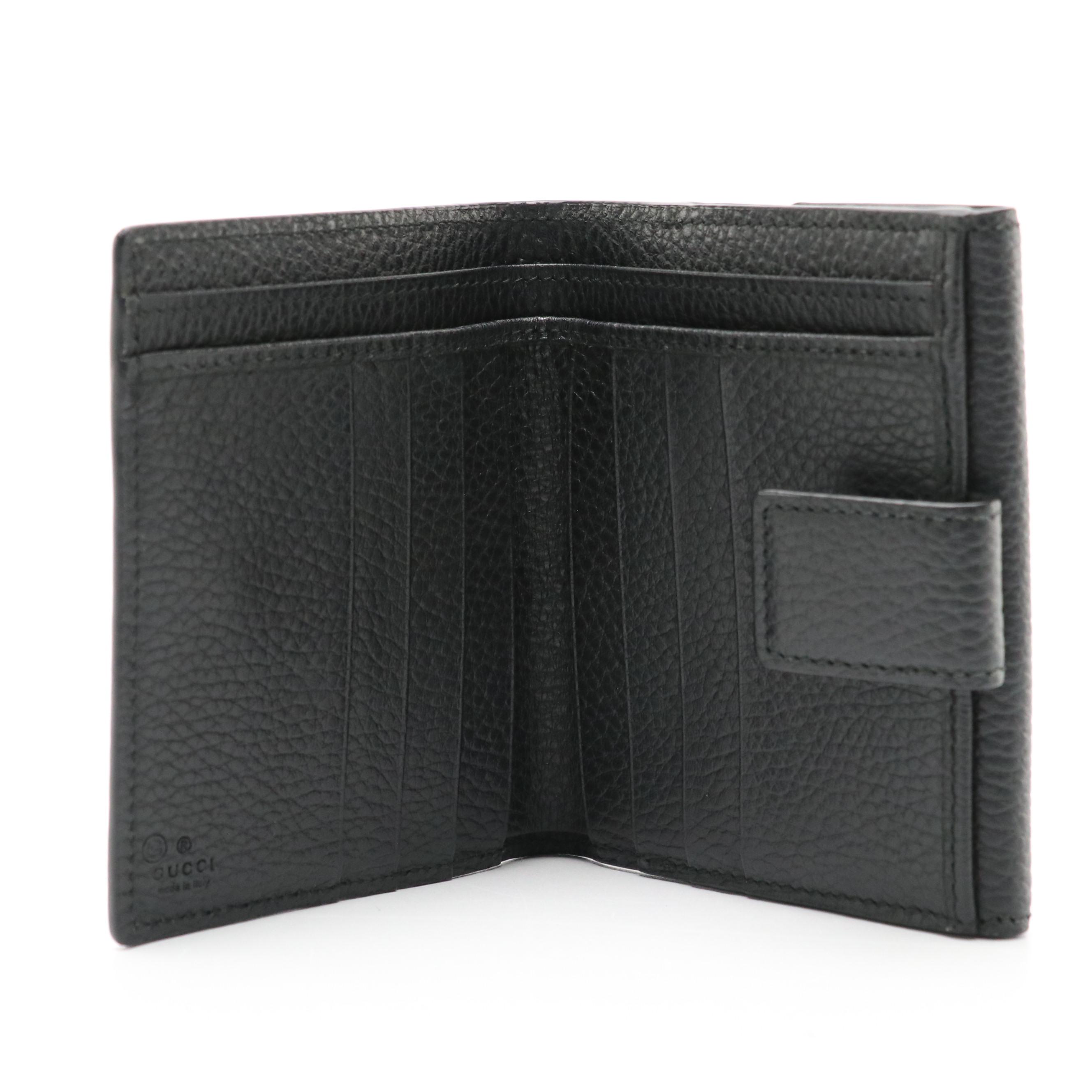 Gucci Interlocking GG Trifold Compact Wallet in Black Grained Leather