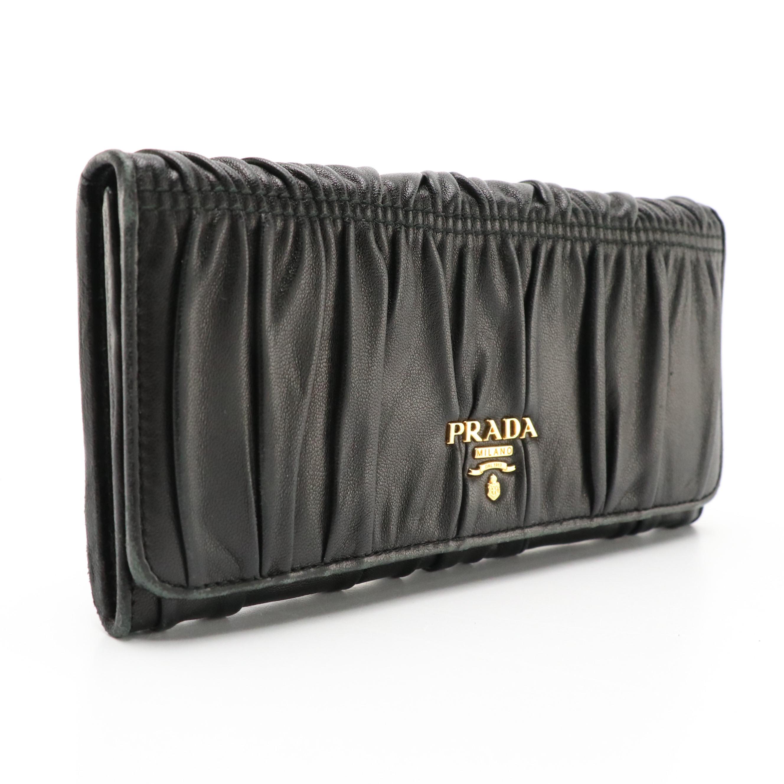 Prada Bifold Long Wallet in Black Nappa Gaufre Leather