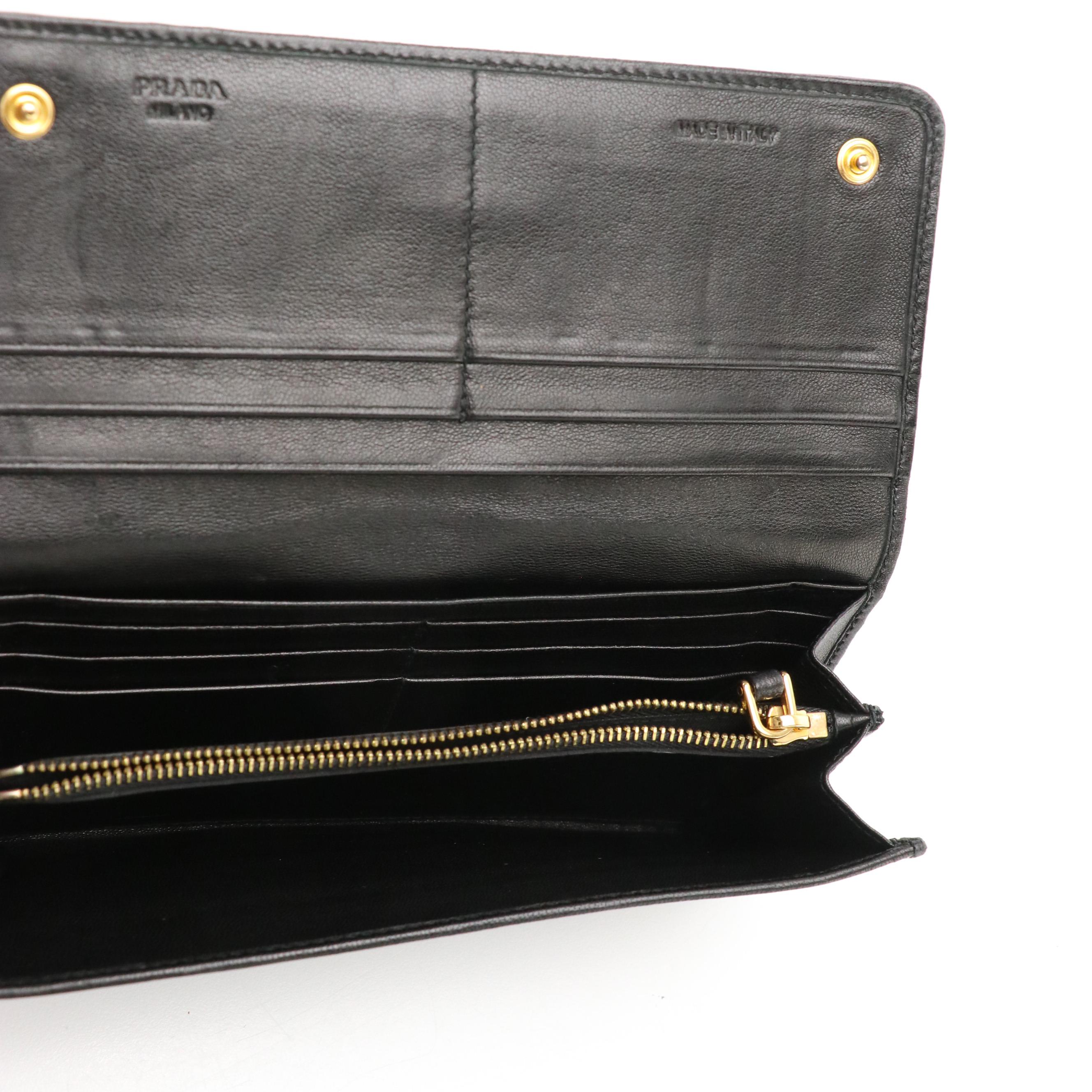 Prada Bifold Long Wallet in Black Nappa Gaufre Leather