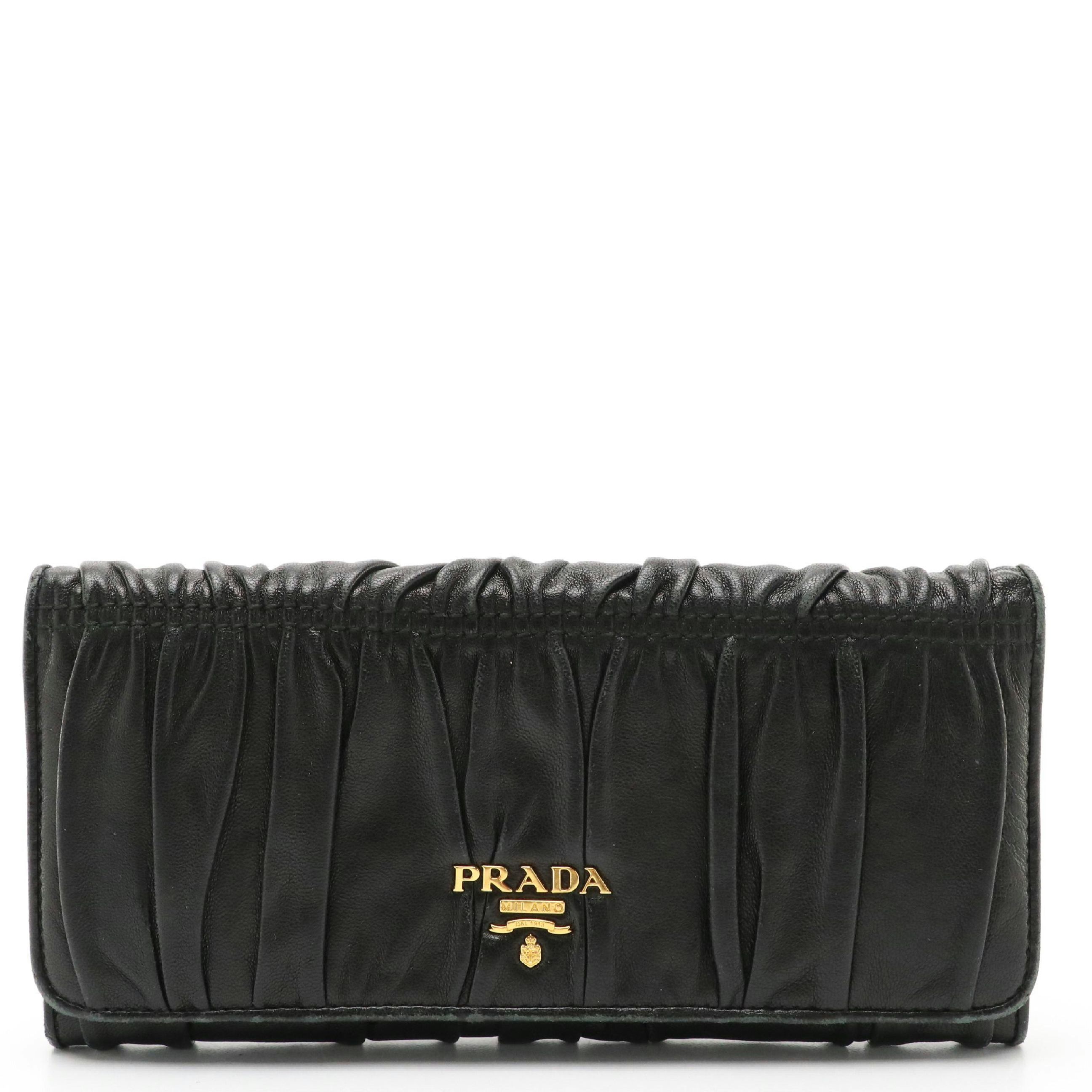 Prada Bifold Long Wallet in Black Nappa Gaufre Leather