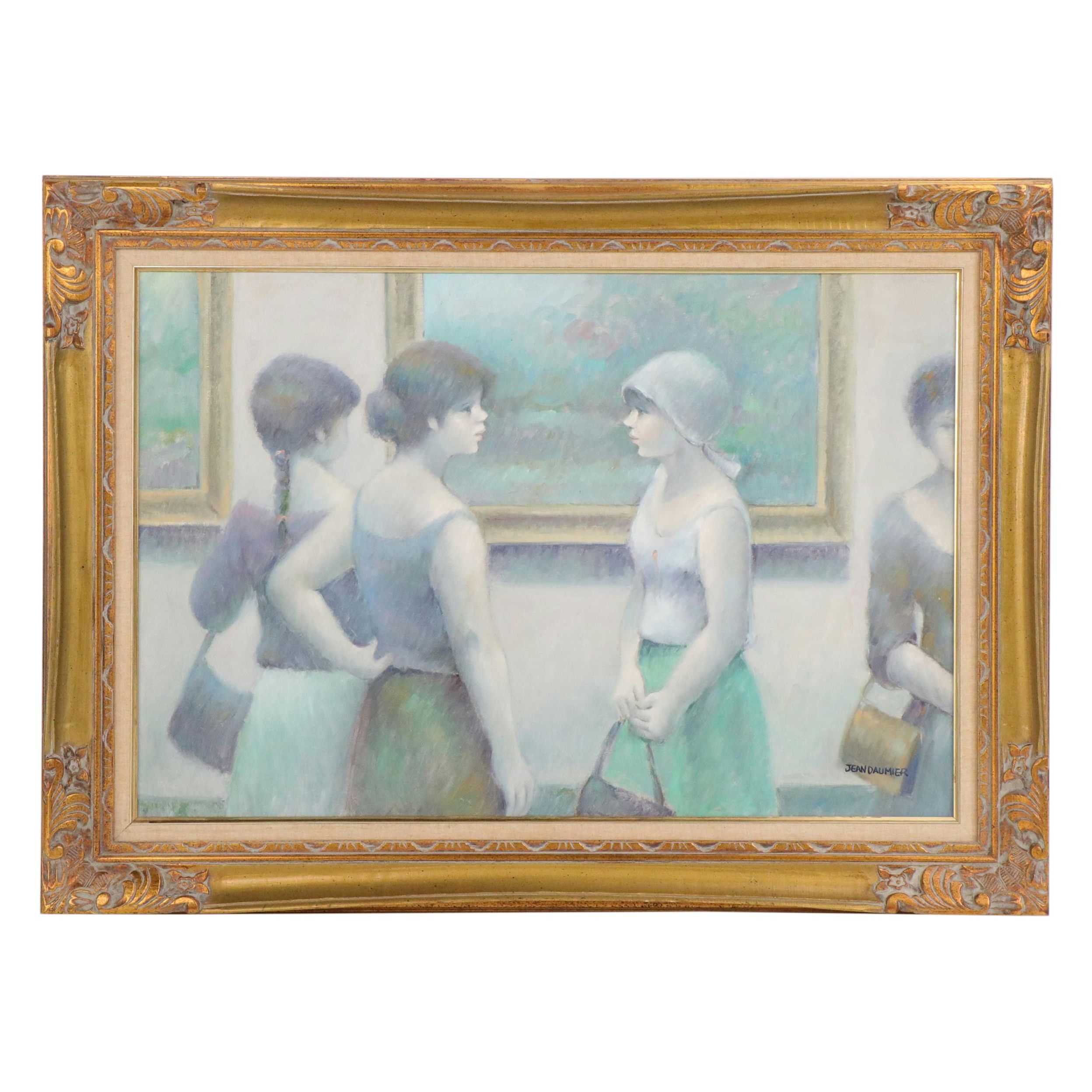 Jean Daumier Oil Painting of Women Viewing Art, Late 20th Century