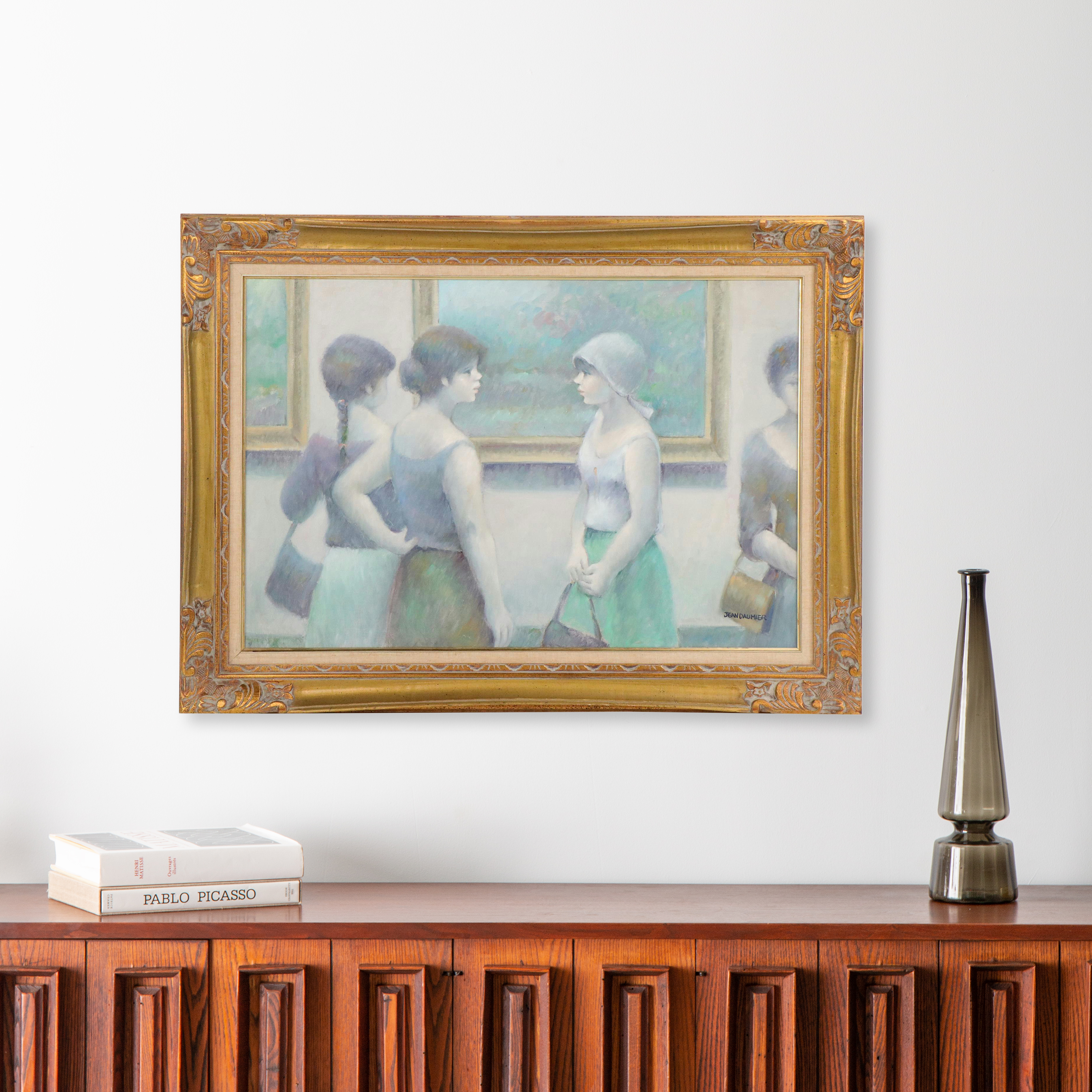 Jean Daumier Oil Painting of Women Viewing Art, Late 20th Century