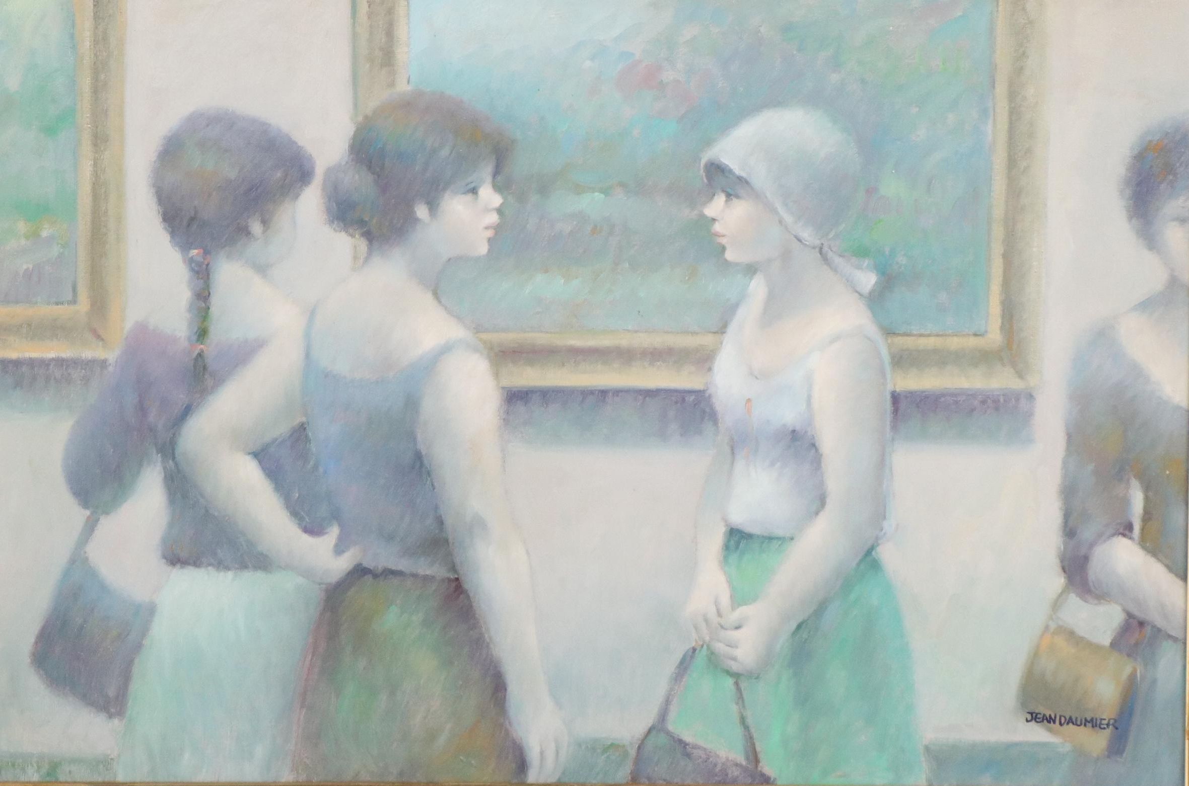 Jean Daumier Oil Painting of Women Viewing Art, Late 20th Century