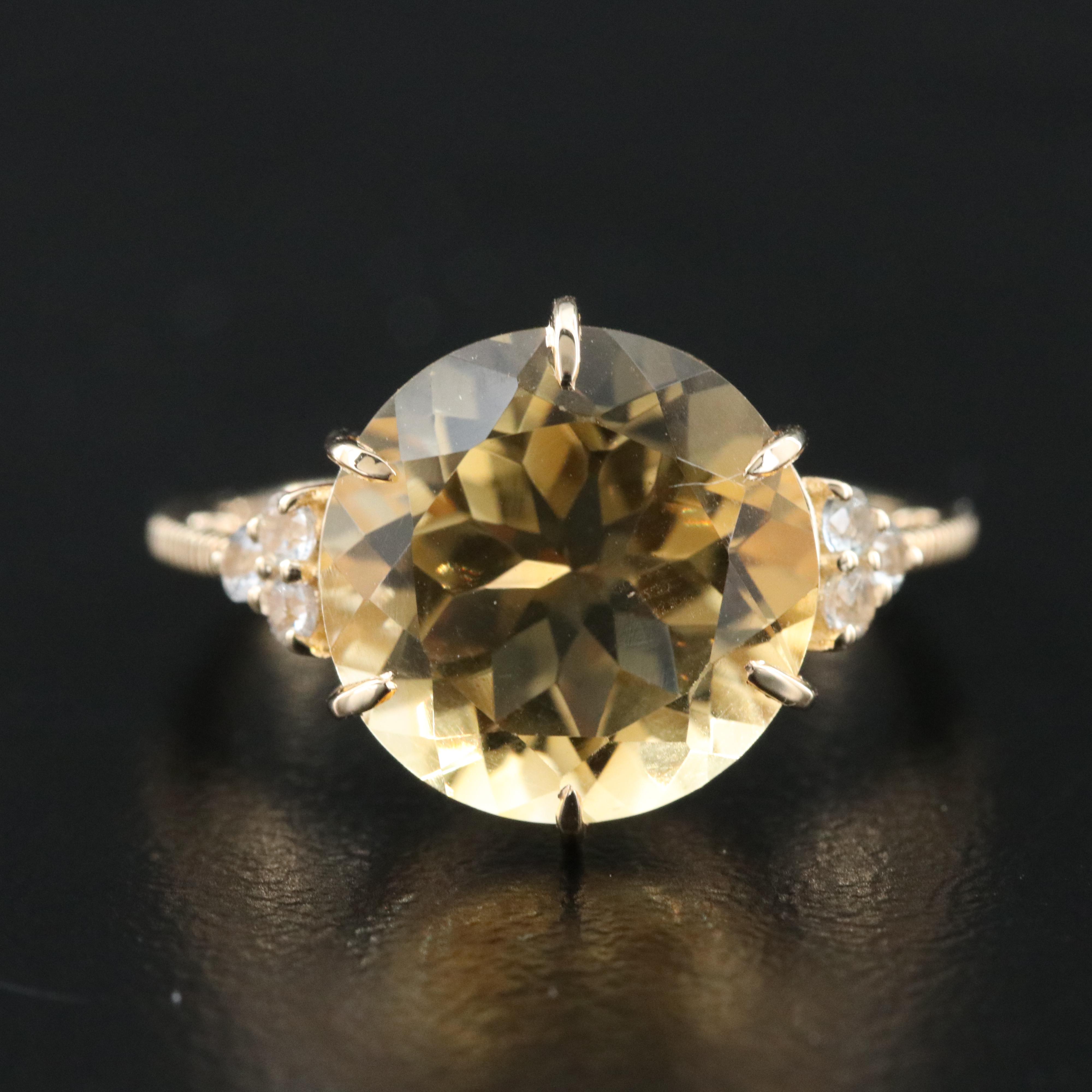 14K Citrine and White Sapphire Ring