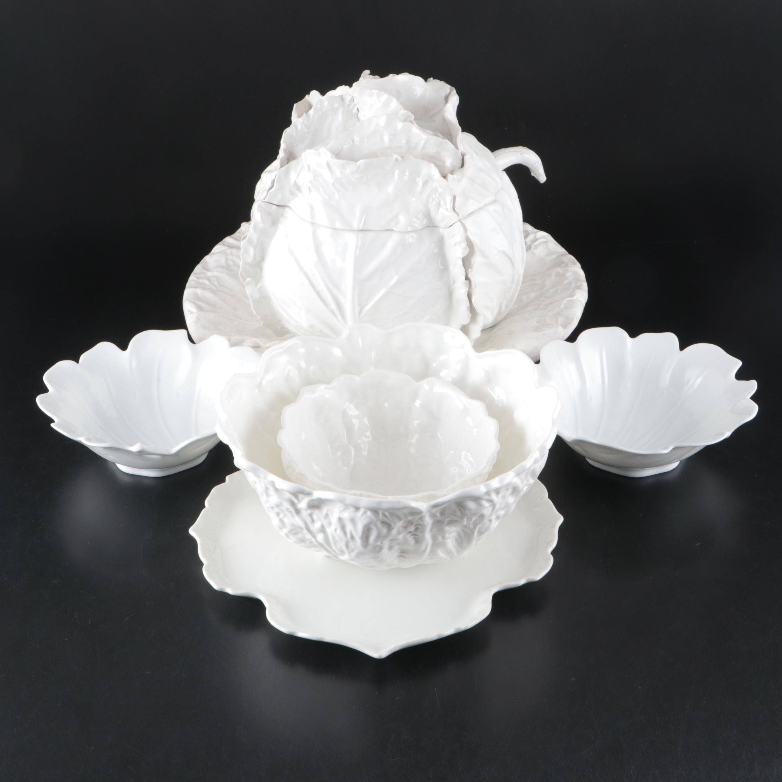 Coalport "Countryware"with Italian Majolica Tureen and Other Leaf-Shaped Dishes