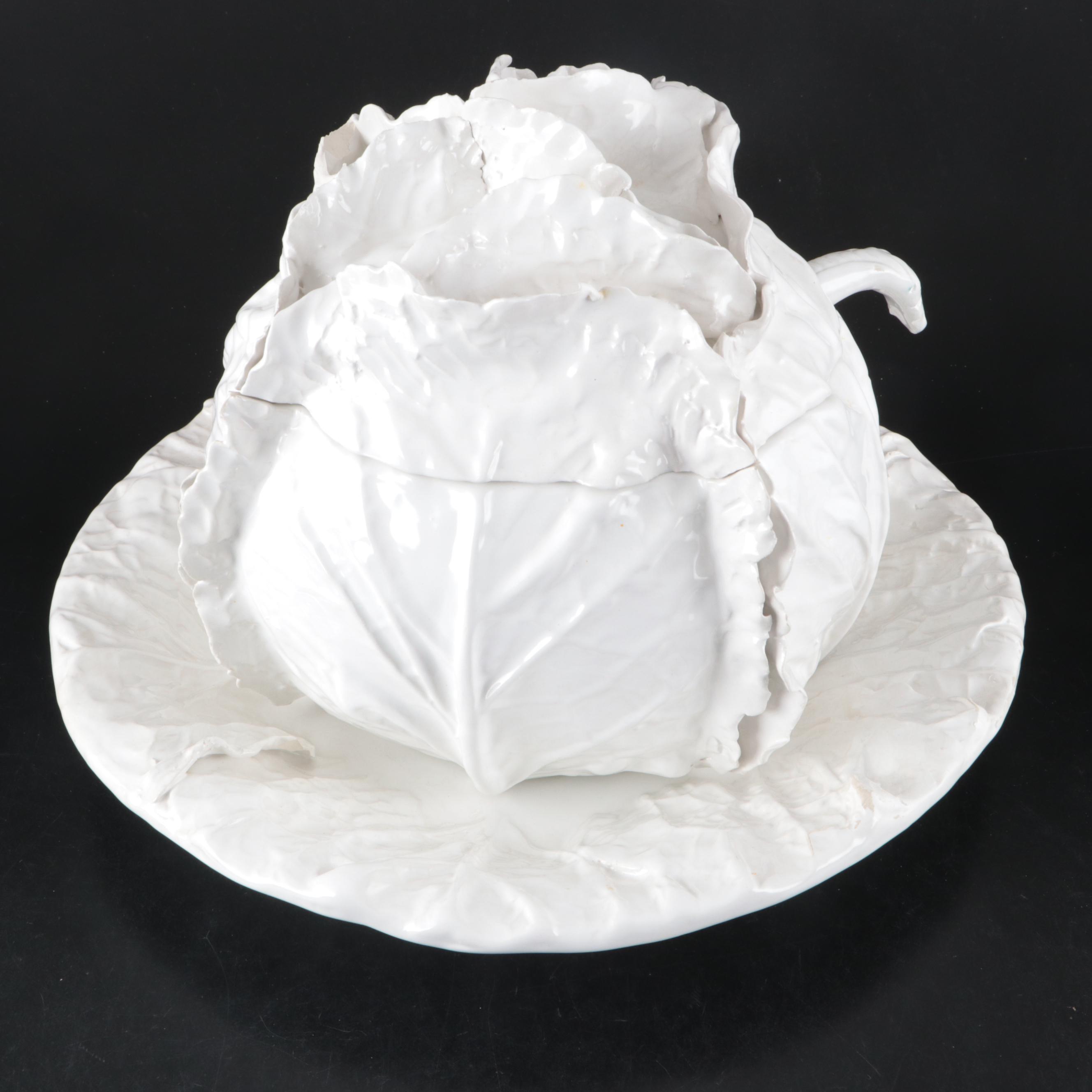 Coalport "Countryware"with Italian Majolica Tureen and Other Leaf-Shaped Dishes