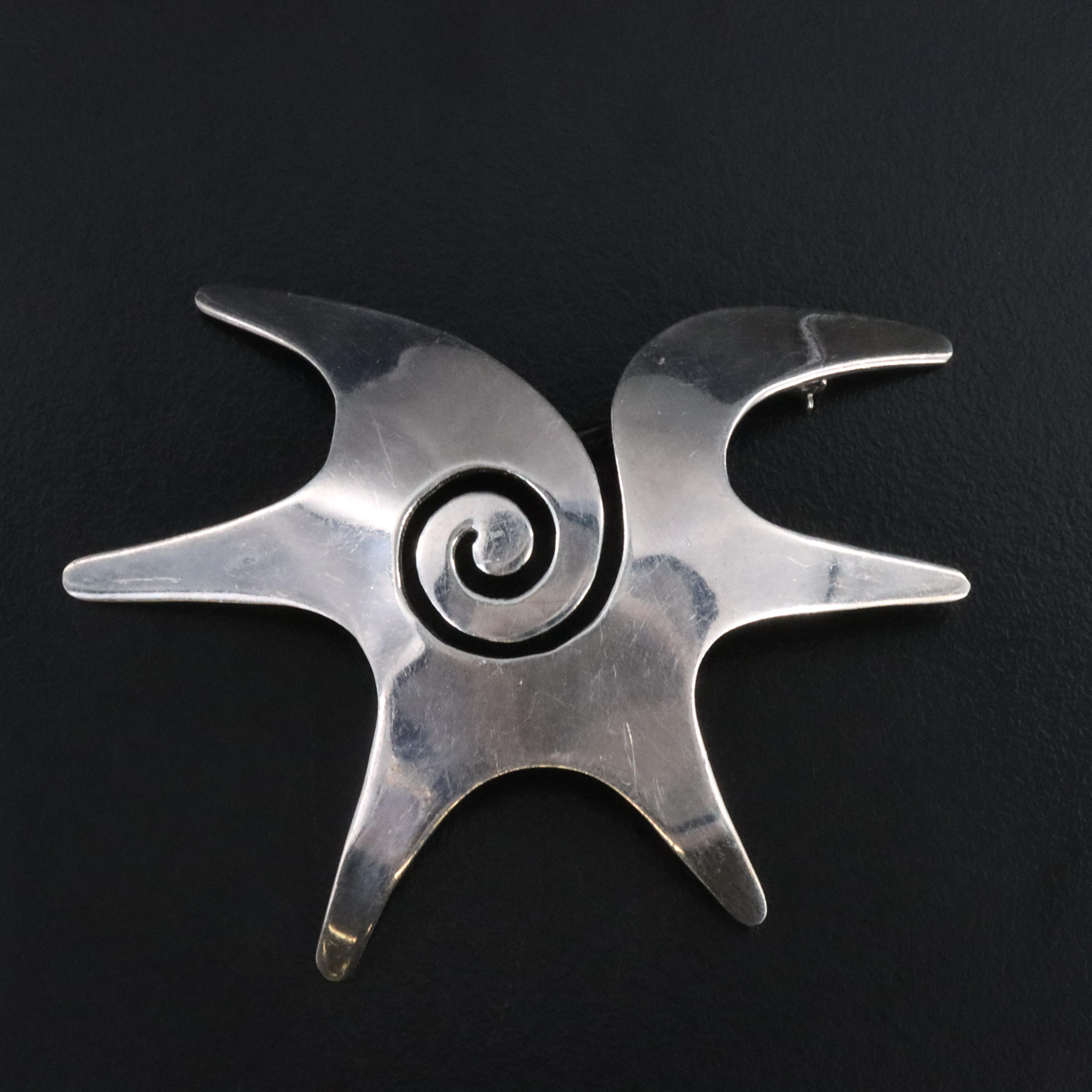 Mexican Taxco Sterling Spiral Brooch