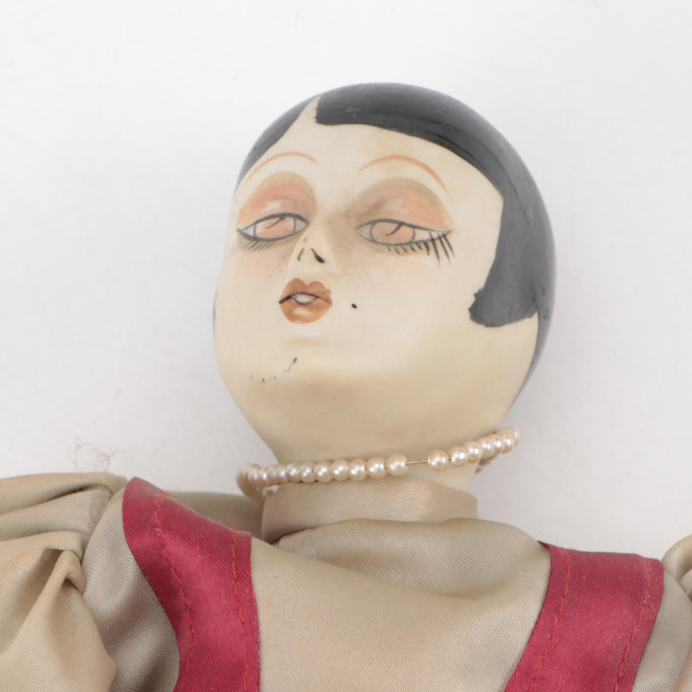 Art Deco Style Porcelain Flapper Boudoir Doll and Chairs, 20th Century