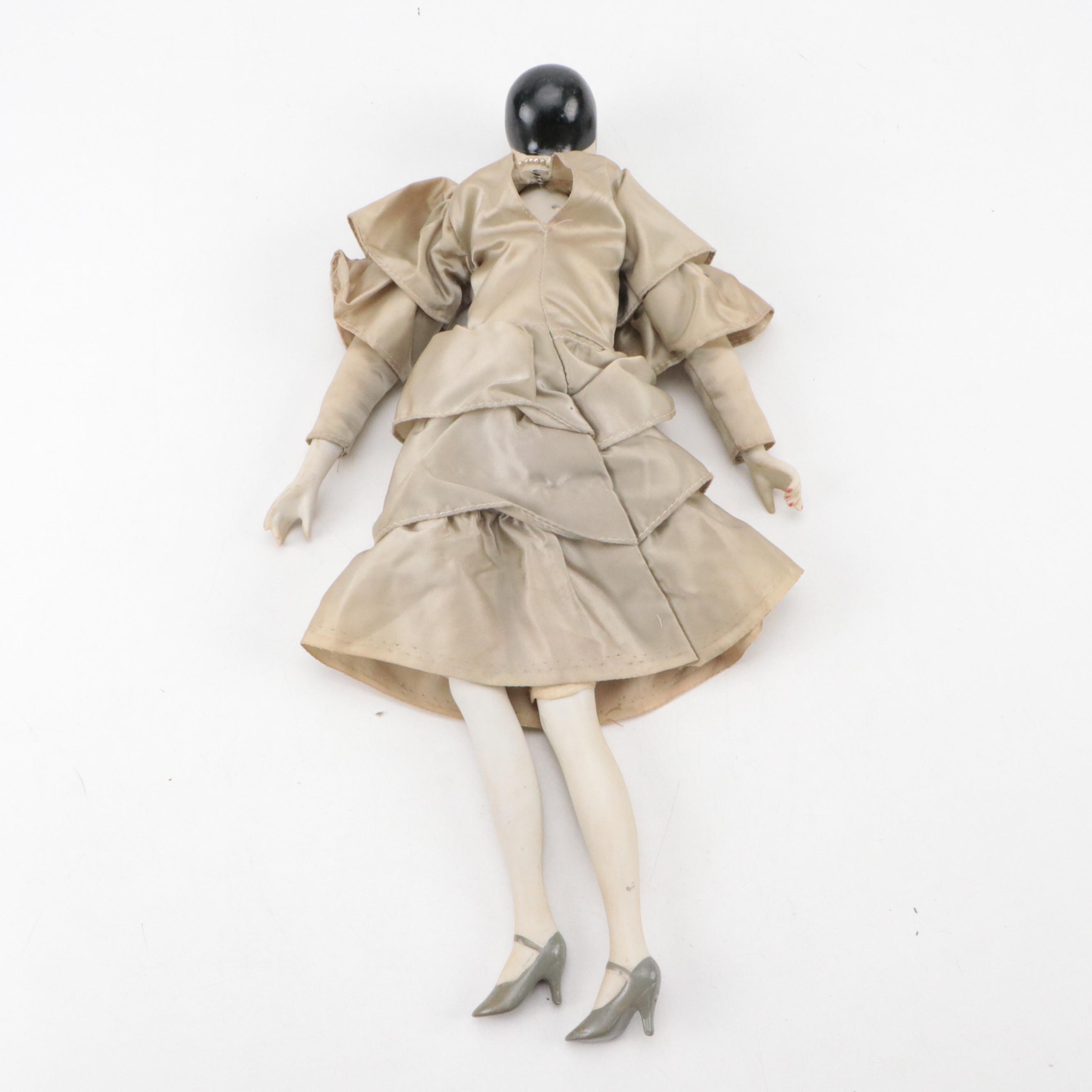 Art Deco Style Porcelain Flapper Boudoir Doll and Chairs, 20th Century