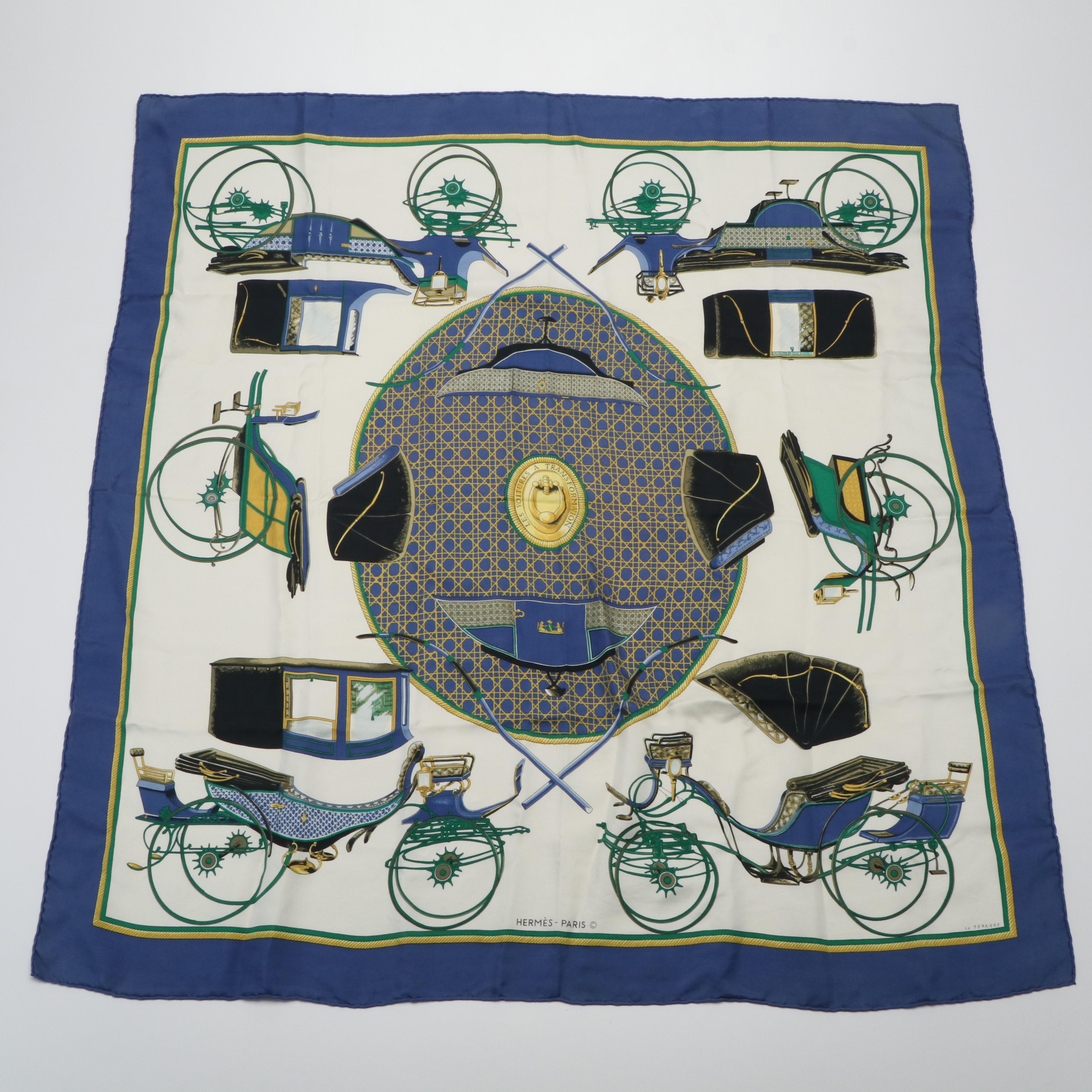 Hermès "Les Voitures a Transformation" Silk Twill Scarf