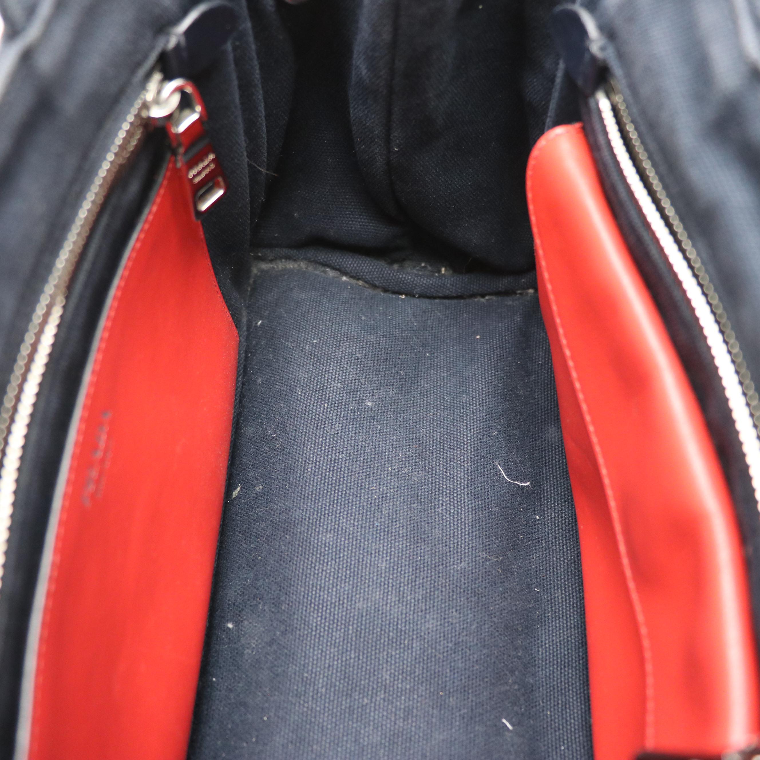 Prada Canapa Logo Two-Way Tote in Grommet Embellished Deep Blue Canvas and Denim