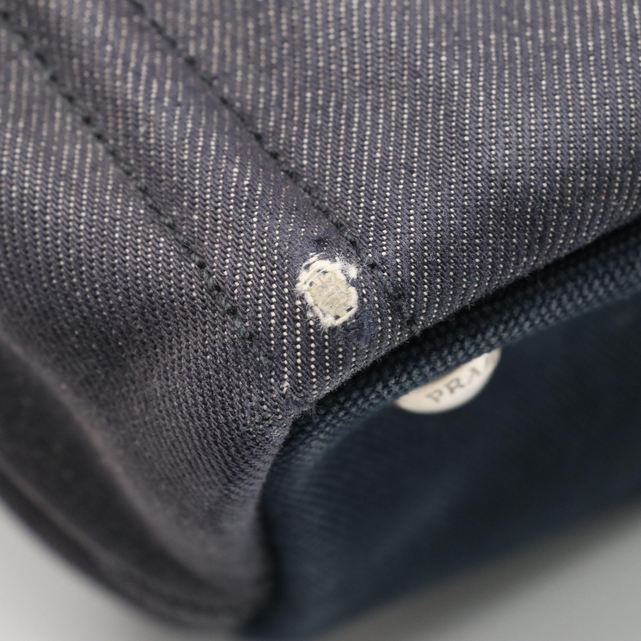 Prada Canapa Logo Two-Way Tote in Grommet Embellished Deep Blue Canvas and Denim