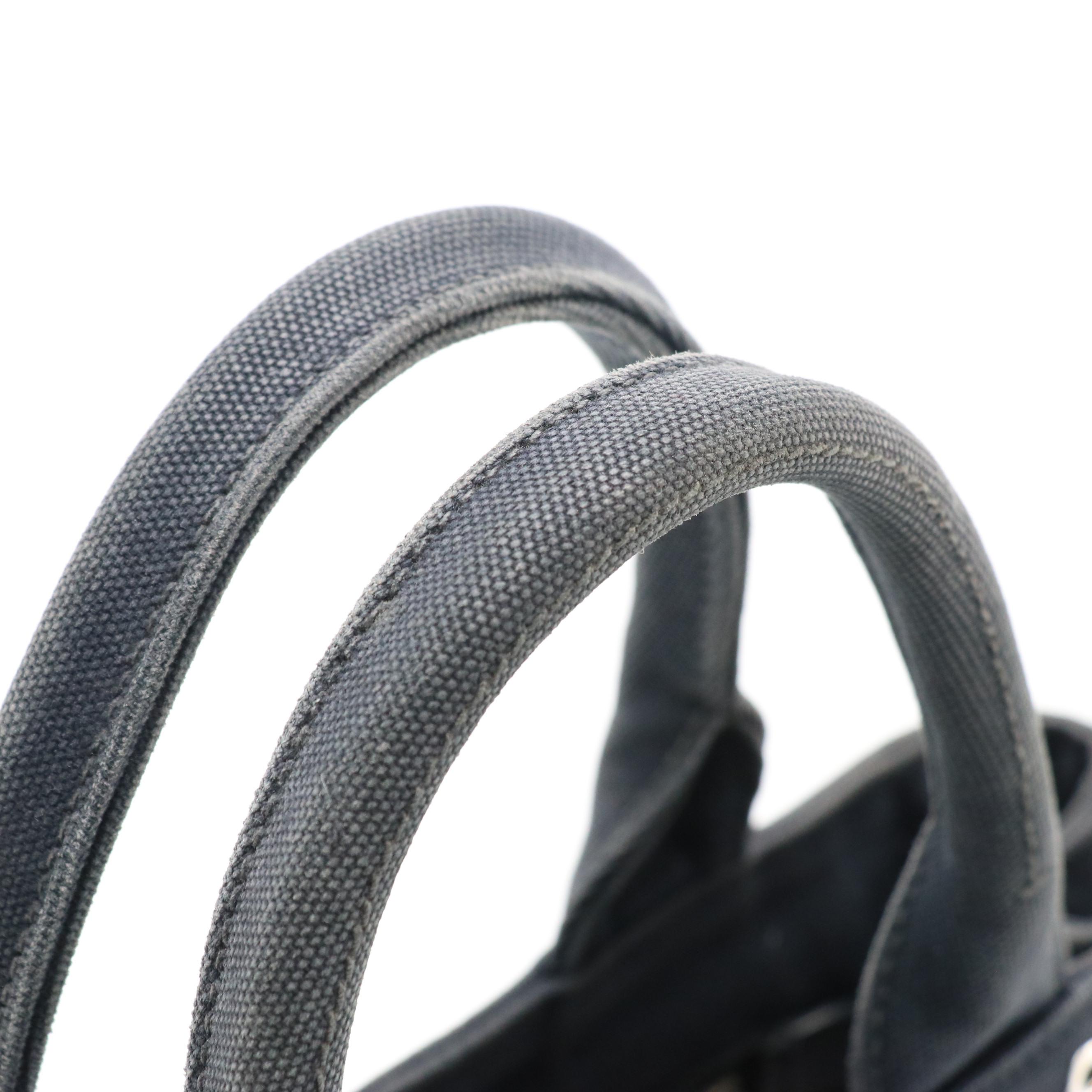 Prada Canapa Logo Two-Way Tote in Grommet Embellished Deep Blue Canvas and Denim