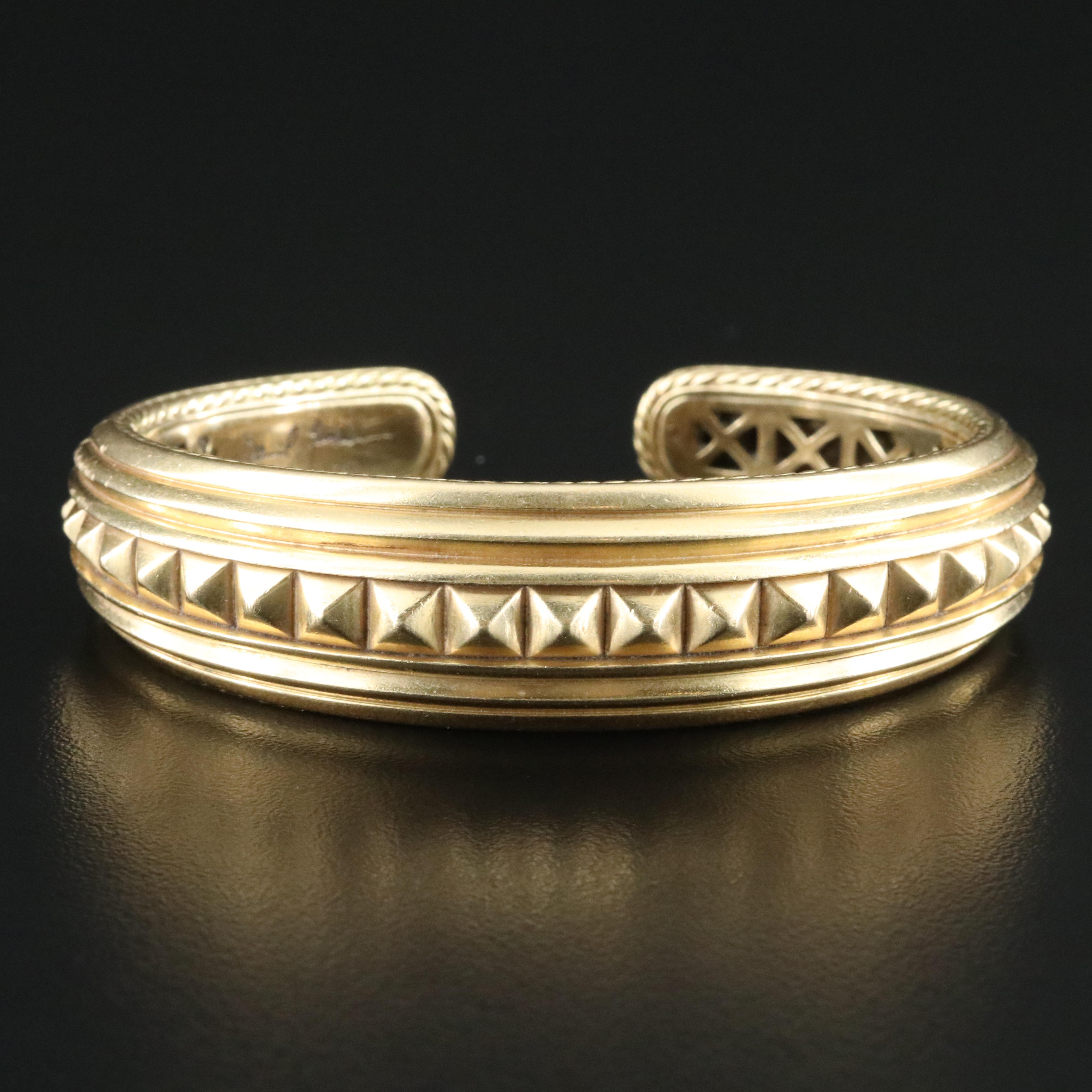 David Yurman 18K Modern Renaissance Pyramid Hinged Cuff Bracelet