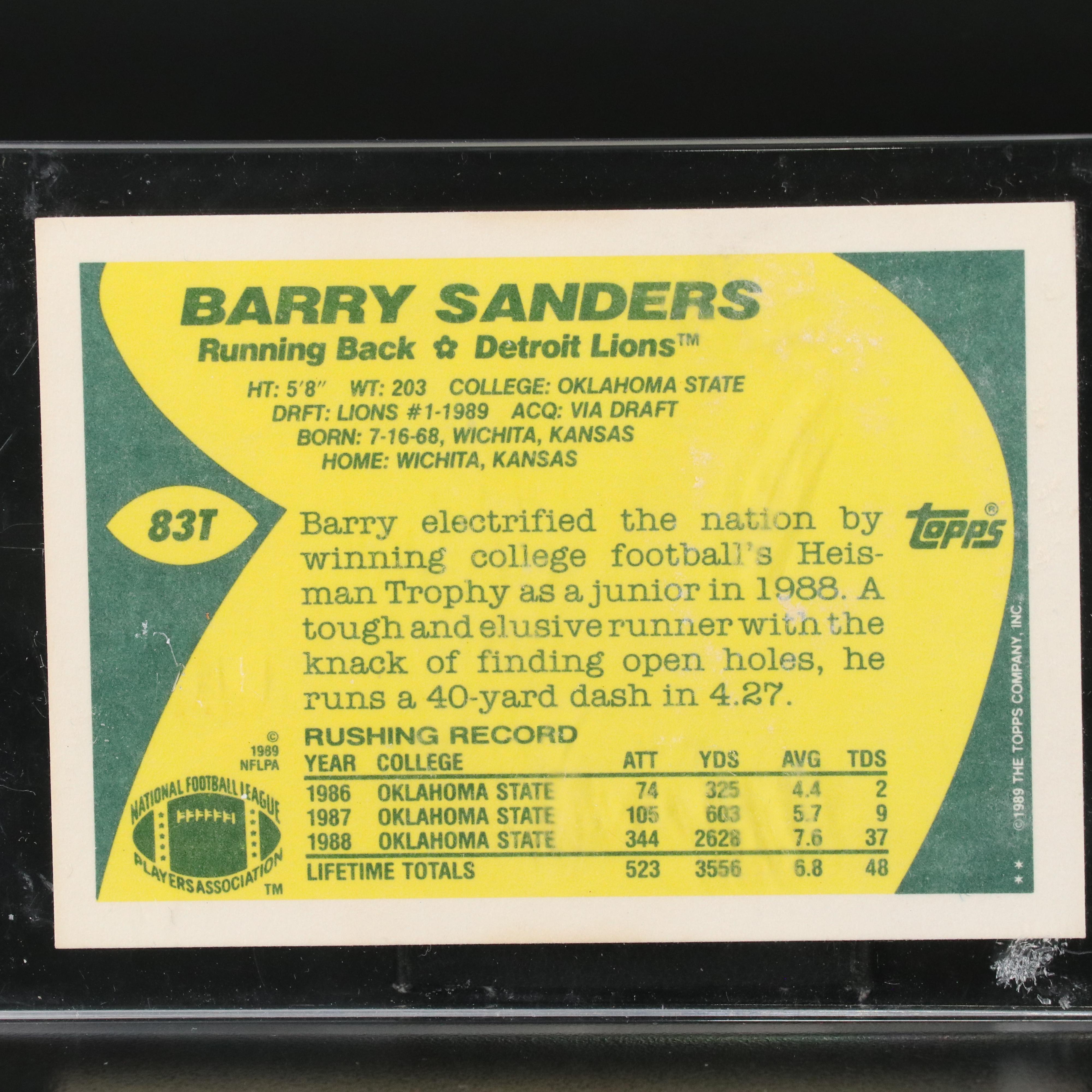 1989 Topps Traded Barry Sanders Detroit Lions Rookie Football Card