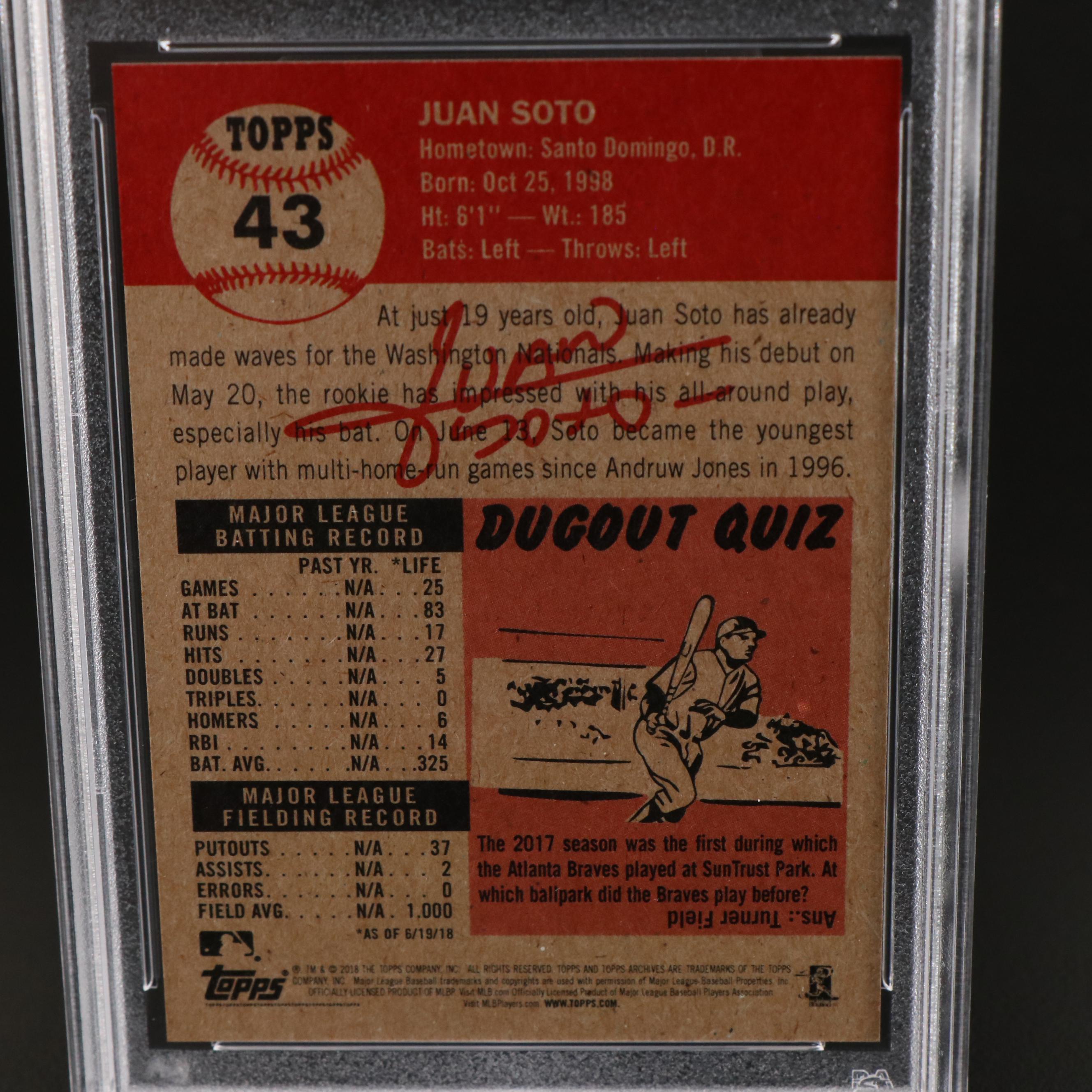 2018 Topps Living Juan Soto Washington Nationals Rookie Card Graded PSA 10