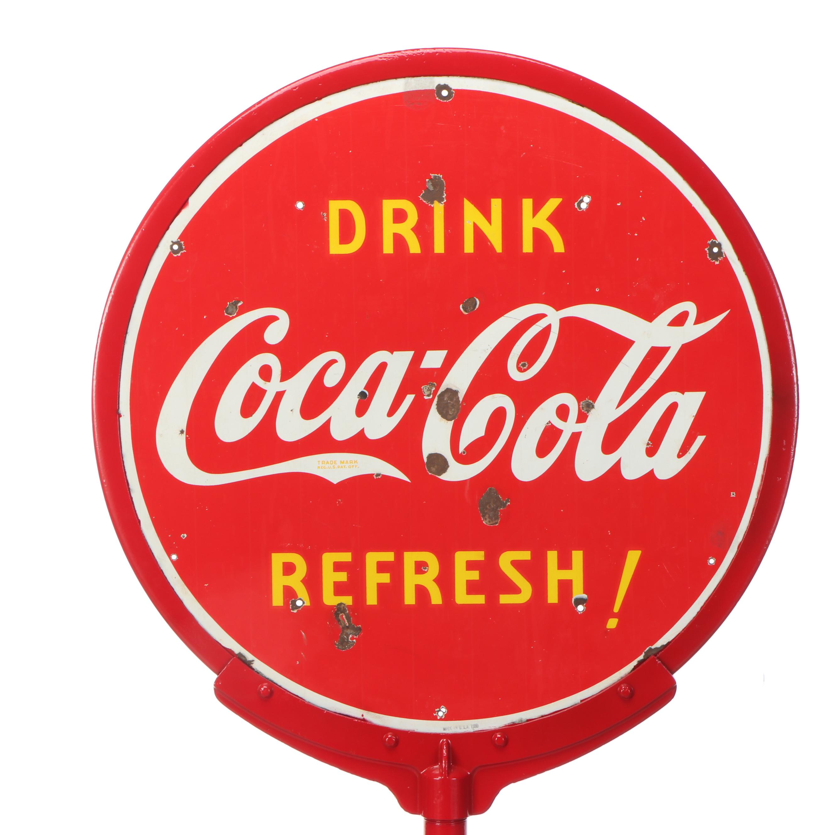 Coca-Cola Enameled Porcelain and Cast Iron Advertising Lollipop Sign, 1939