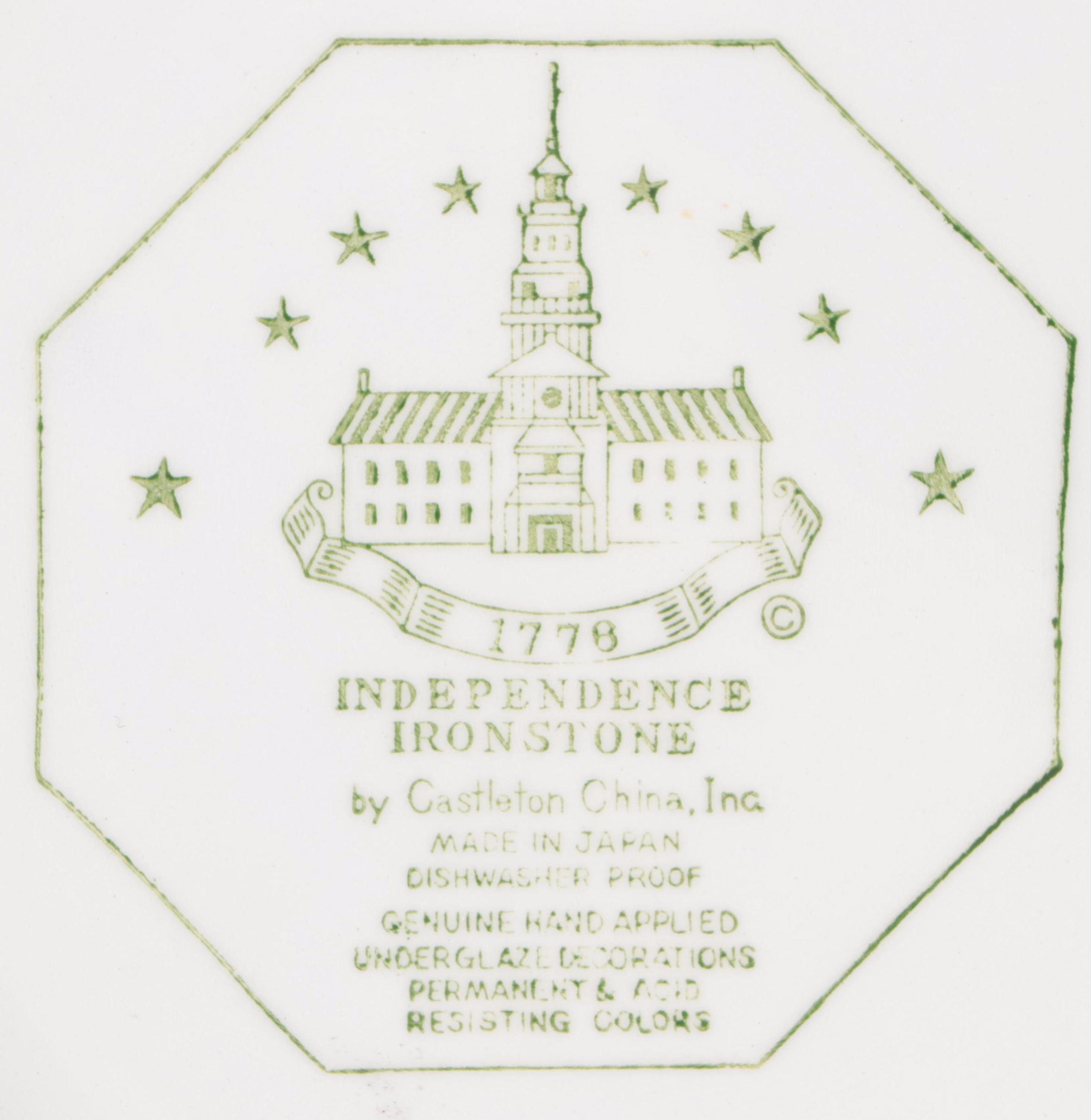 Castleton China Independence Ironstone "Hickory" Dinnerware, Mid to Late 20th C.