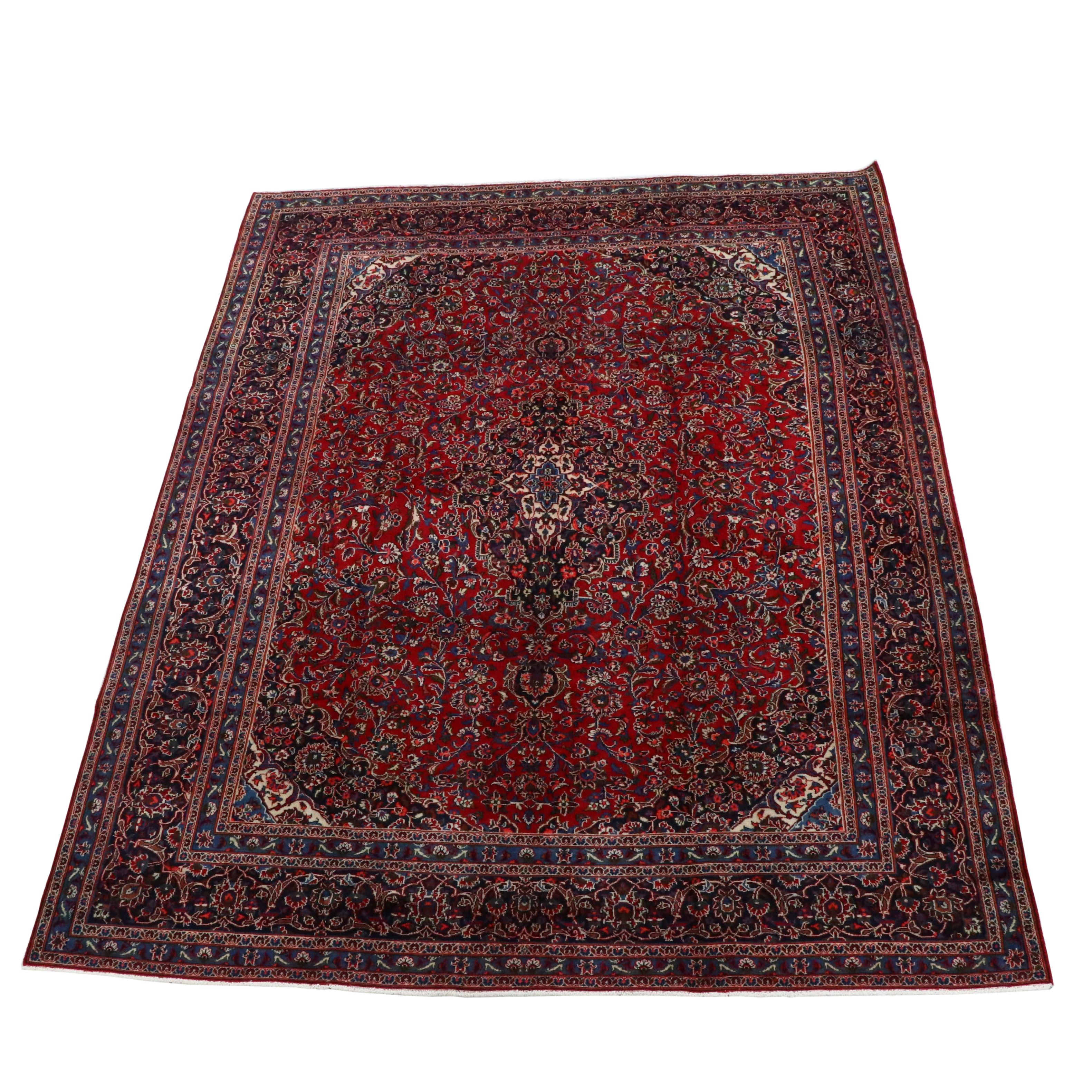 9'6 x 12'2 Hand-Knotted Persian Kashan Room Sized Rug