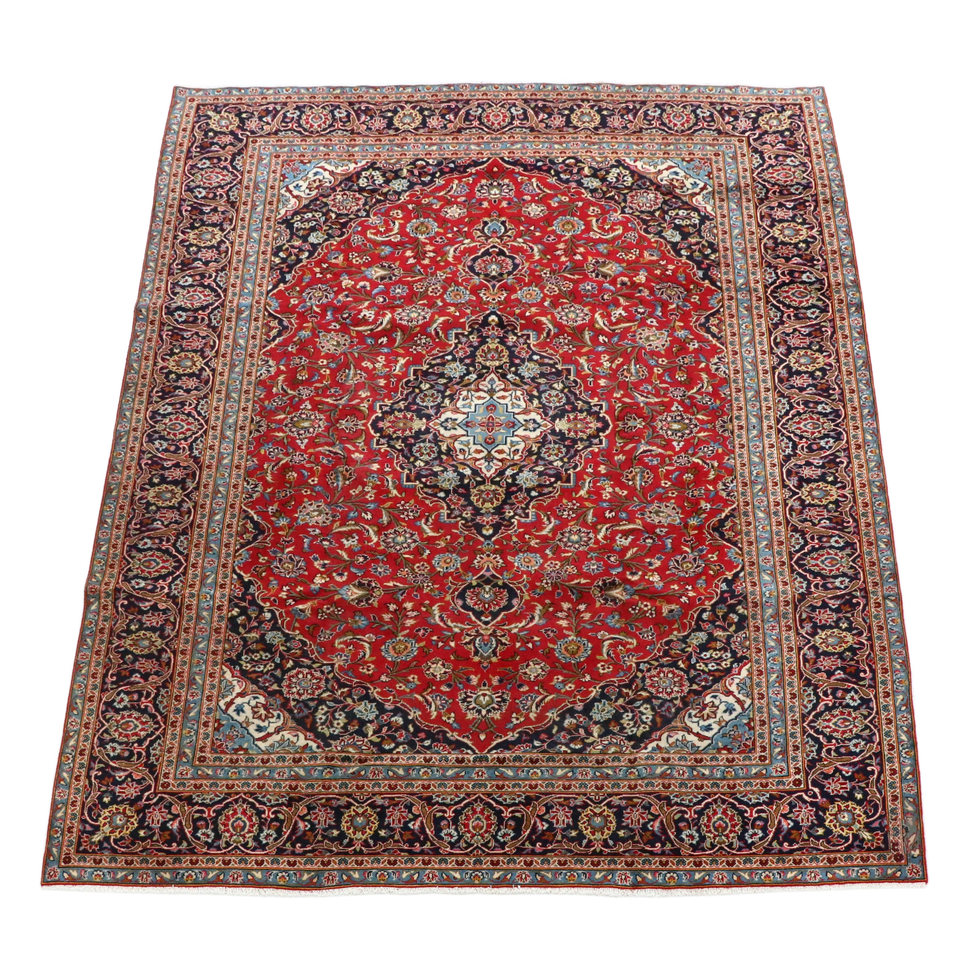 9'6 x 12'10 Hand-Knotted Persian Kashan Room Size Rug