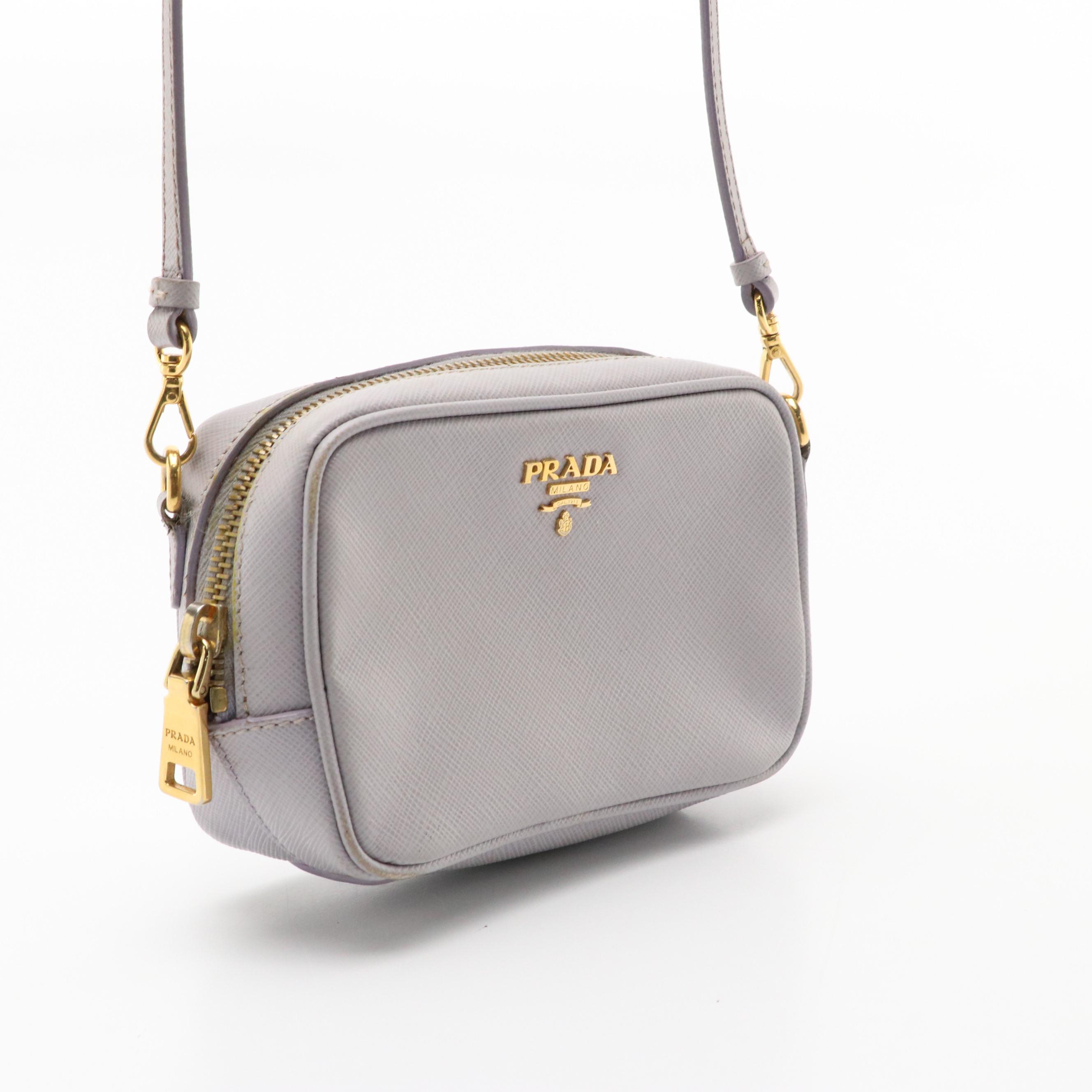 Prada Mini Zippered Crossbody Bag in Dusty Lilac Saffiano Leather