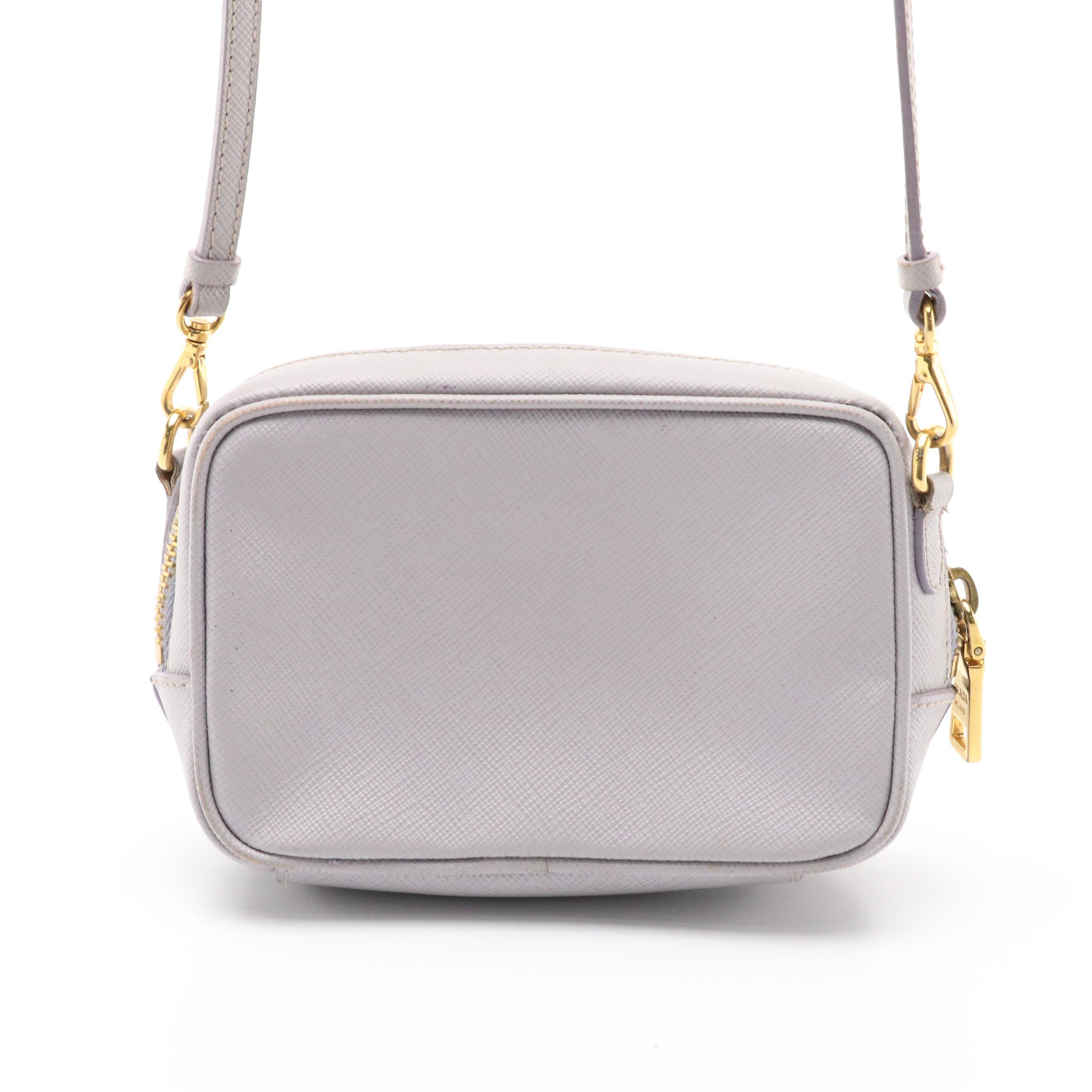 Prada Mini Zippered Crossbody Bag in Dusty Lilac Saffiano Leather