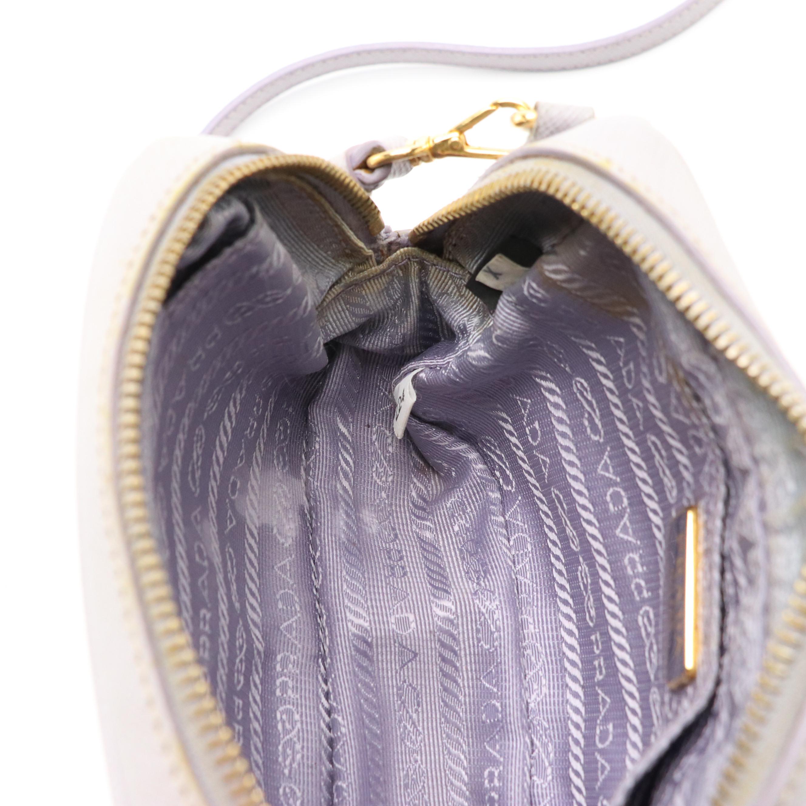 Prada Mini Zippered Crossbody Bag in Dusty Lilac Saffiano Leather