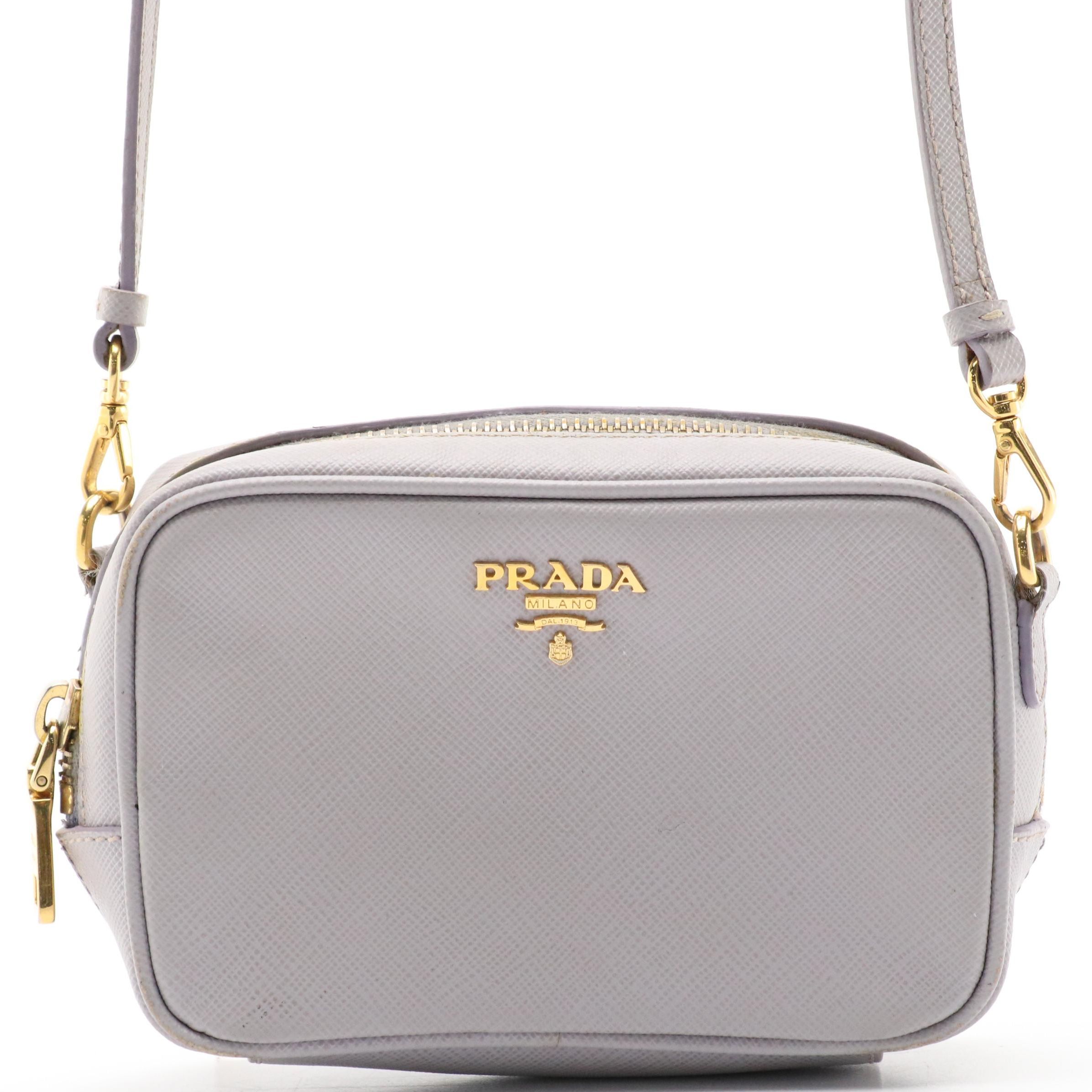 Prada Mini Zippered Crossbody Bag in Dusty Lilac Saffiano Leather