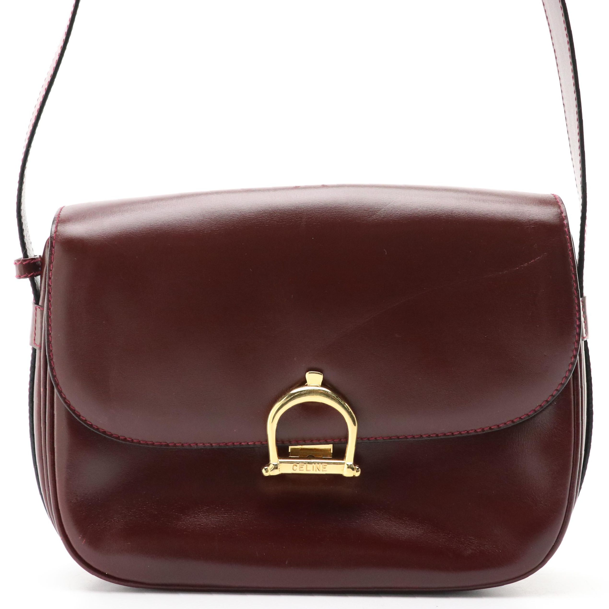 Celine Vintage Burgundy Leather Flap-Front Crossbody Bag