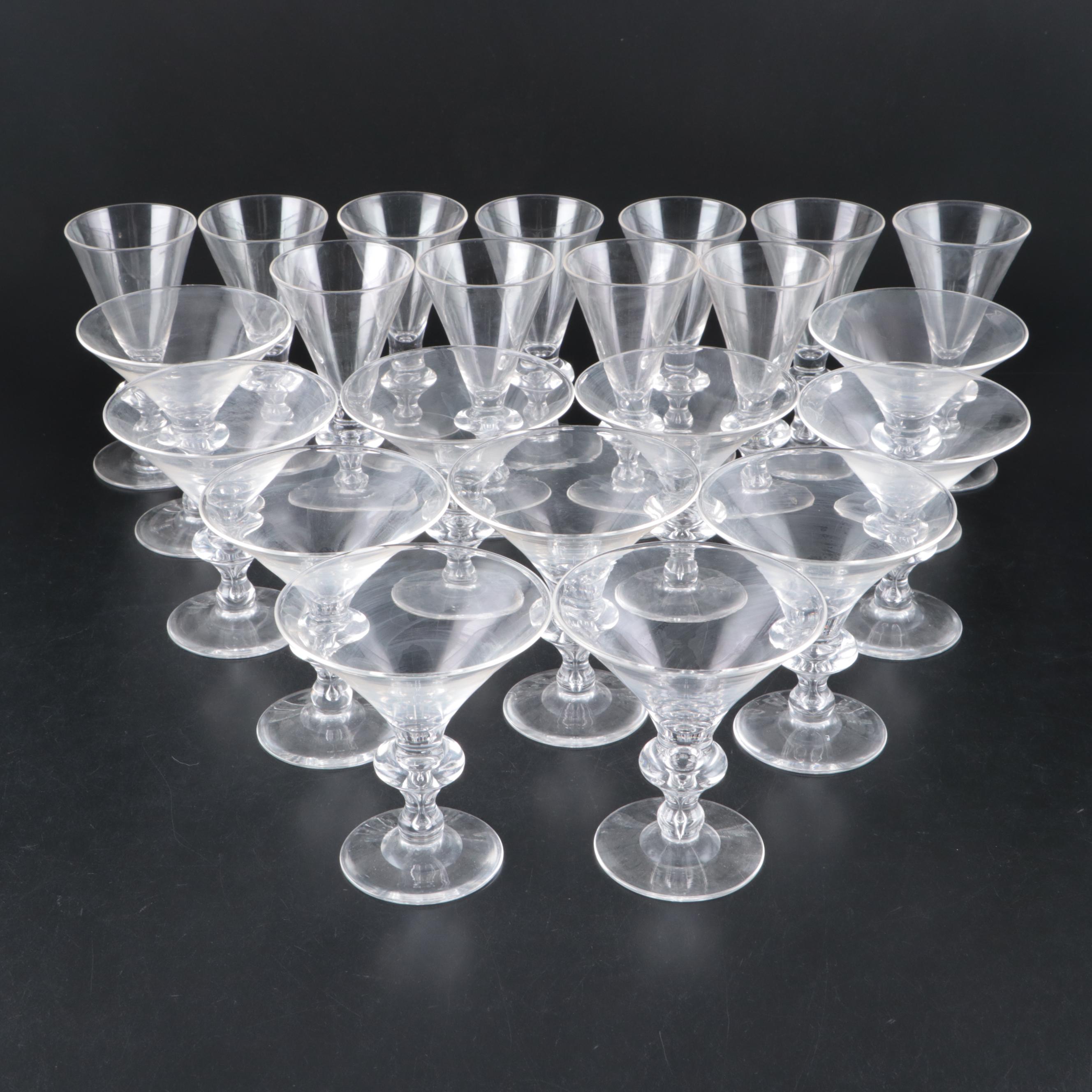 Steuben Art Glass Trumpet Shape Champagne Coupes and Red Wine Glasses