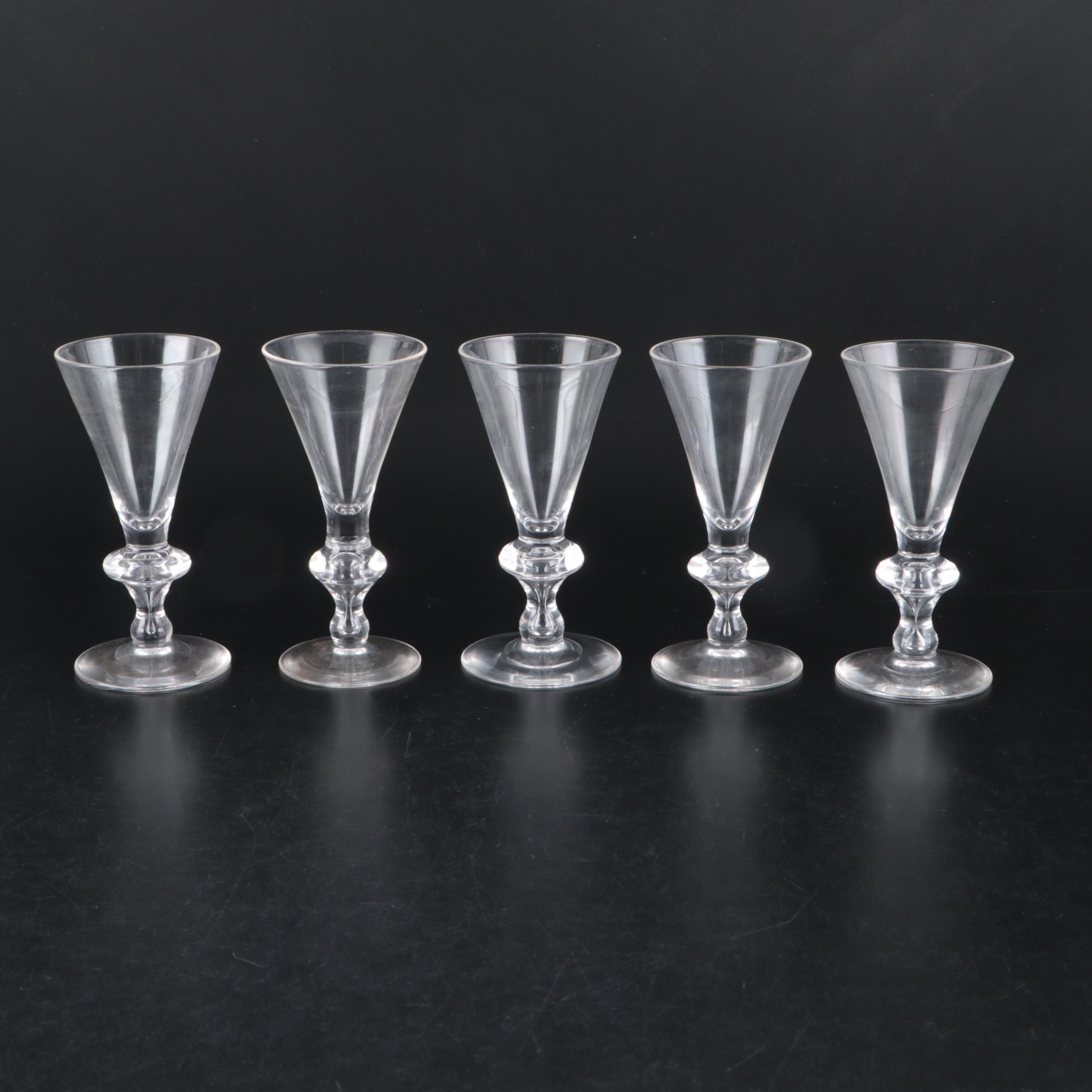 Steuben Art Glass Trumpet Shape Champagne Coupes and Red Wine Glasses