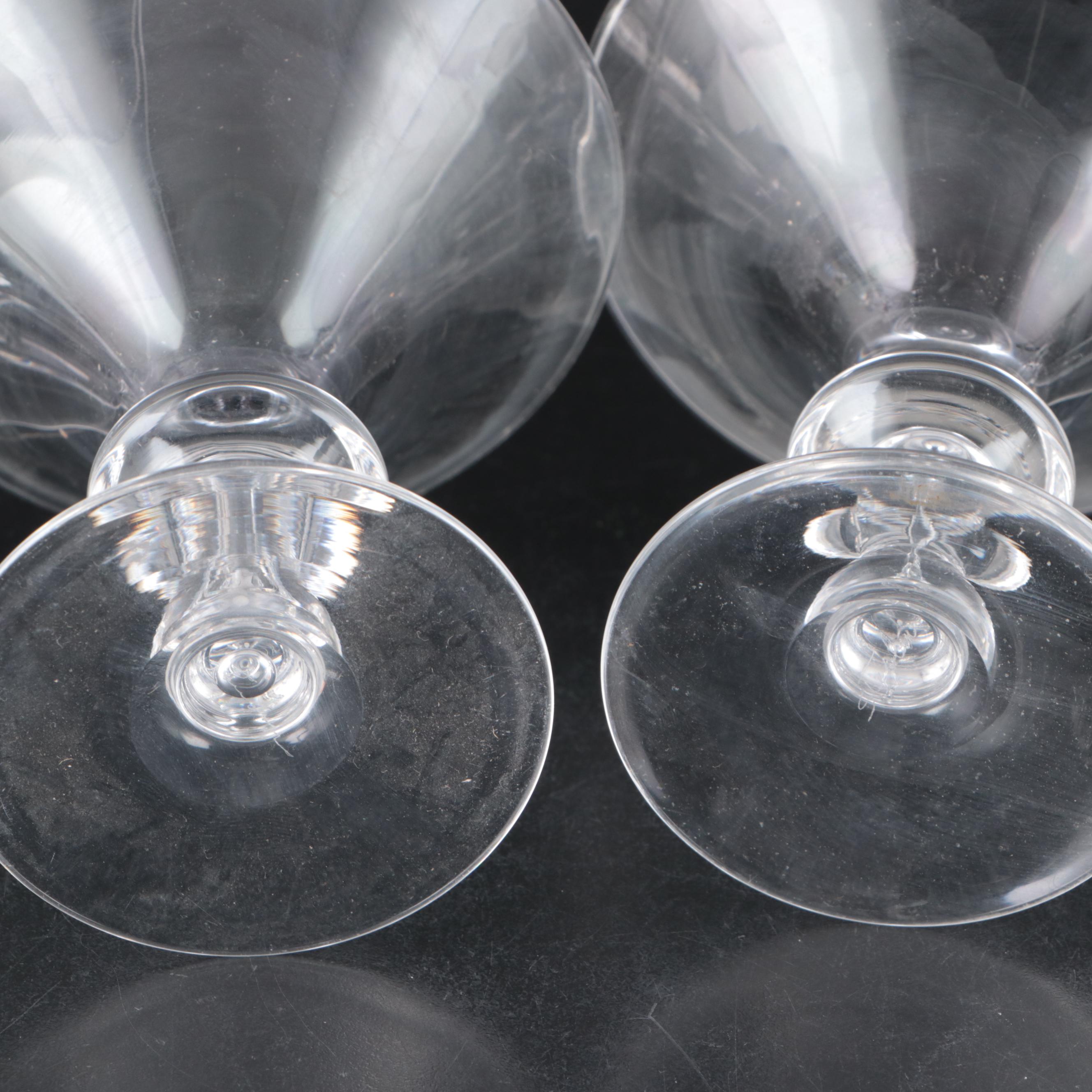 Steuben Art Glass Trumpet Shape Champagne Coupes and Red Wine Glasses