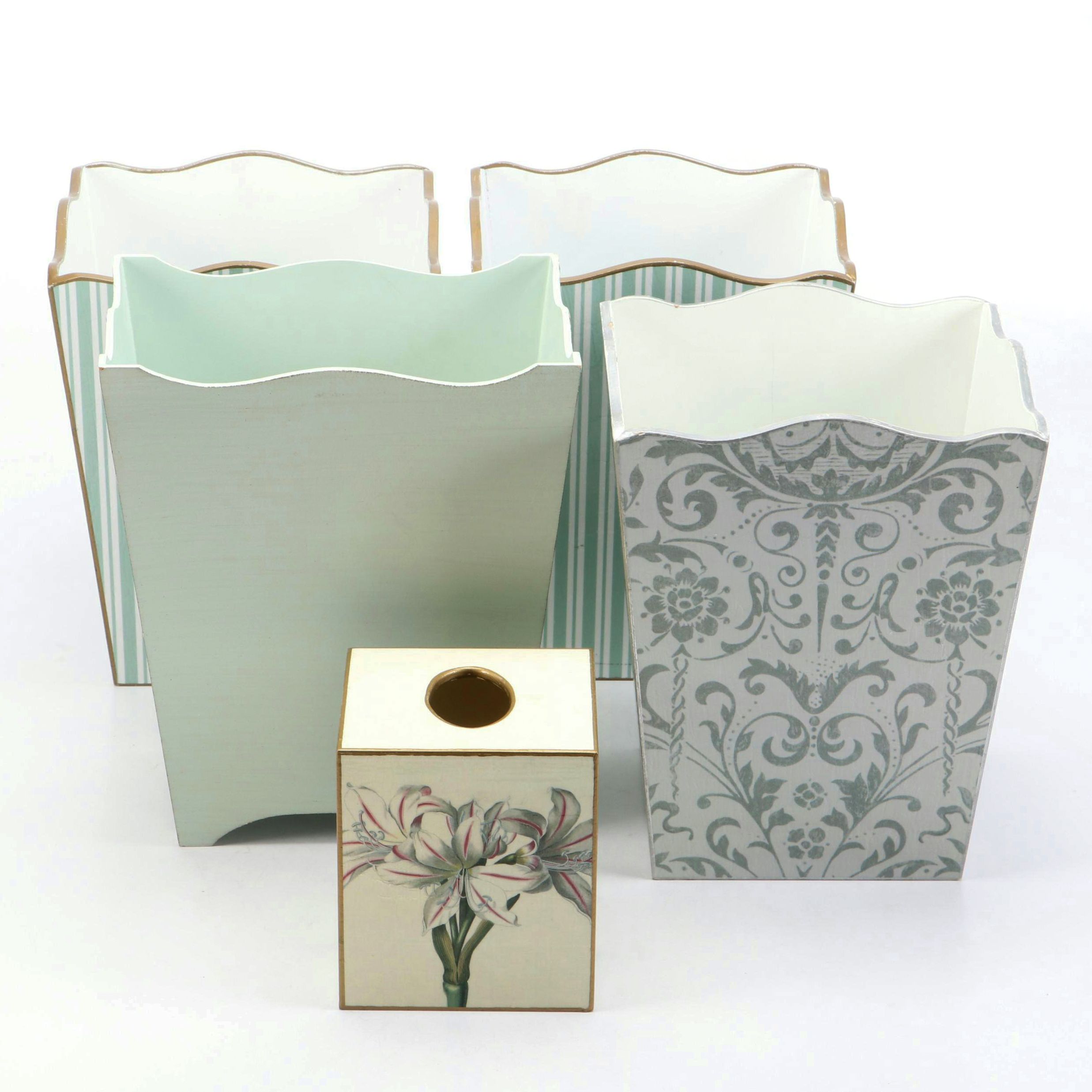 Maye-Kelley Wood Trash Cans and Tissue Box Cover with More