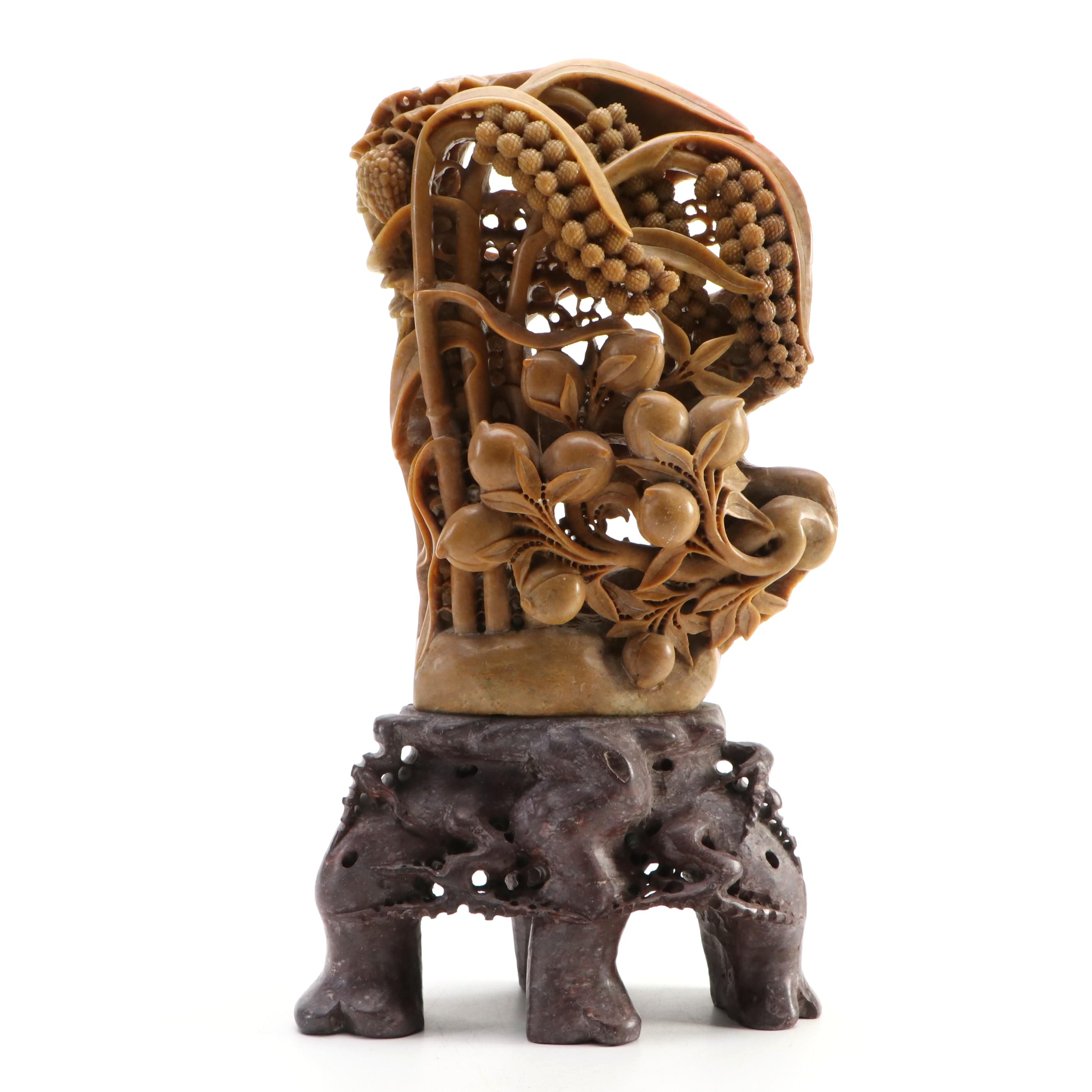 Chinese Carved Soapstone Botanical Sculpture