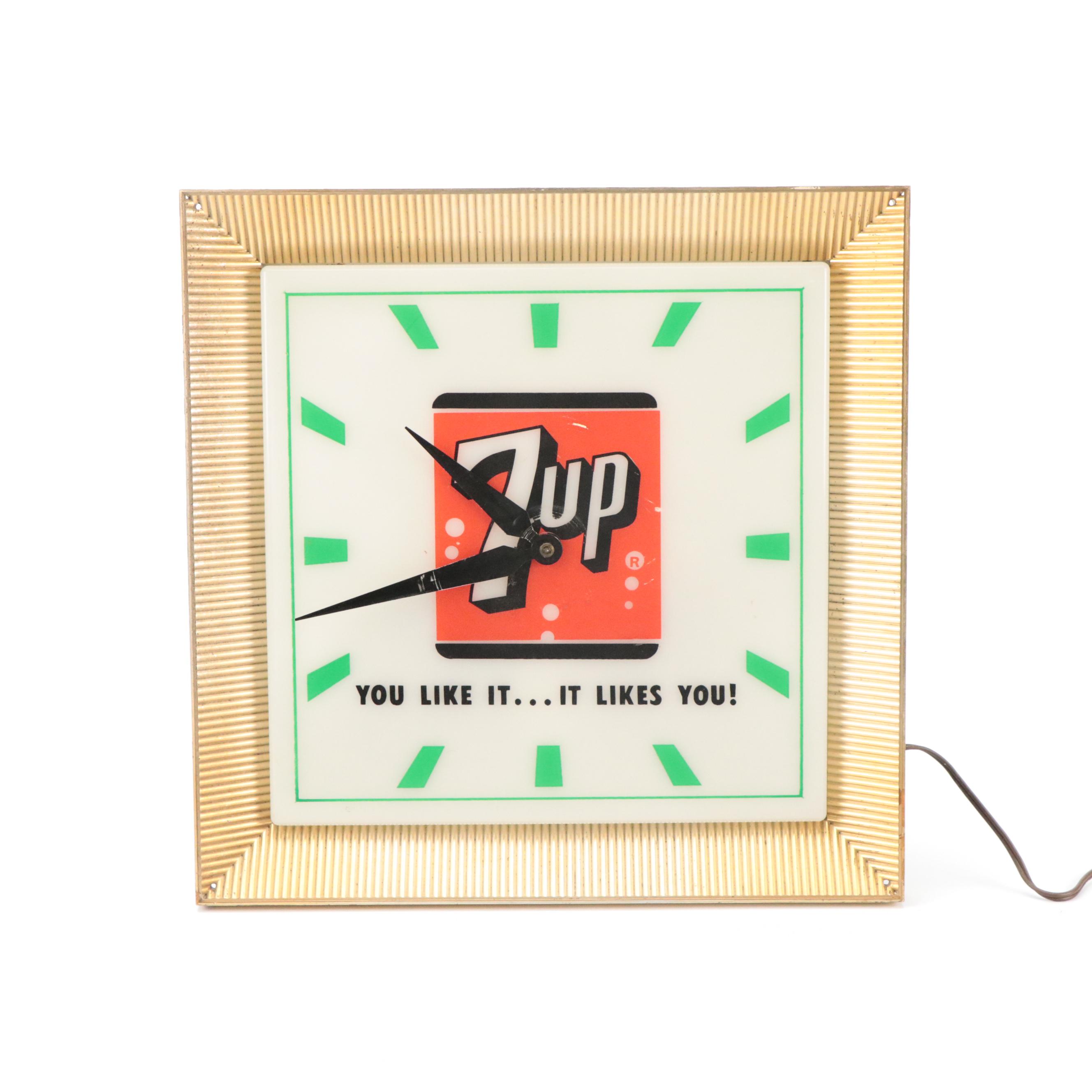 7UP "You Like It…It Likes You" Illuminated Advertising Clock, 1960s
