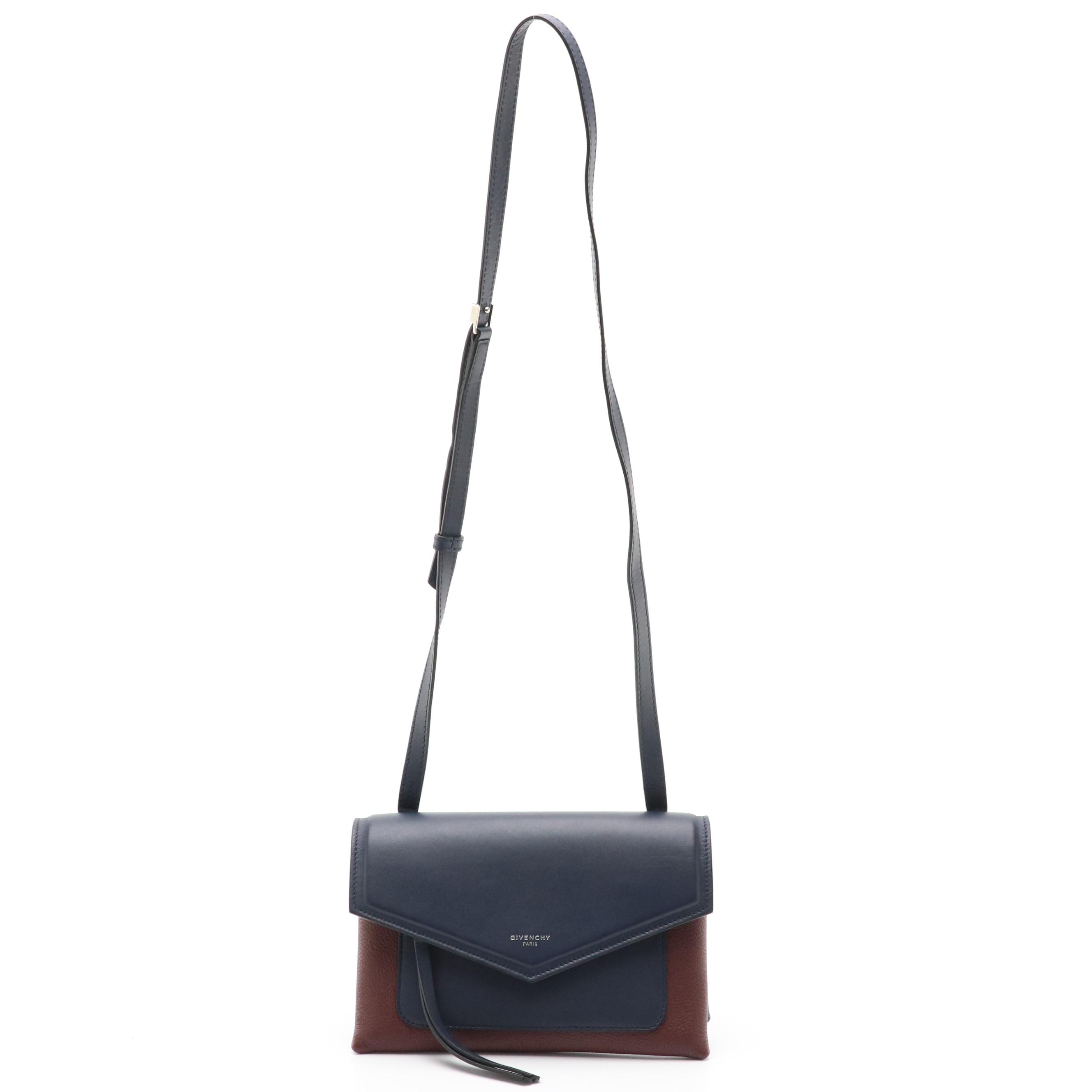 Givenchy Duetto Crossbody Bag in Blue and Burgundy Calfskin Leather, With Tag
