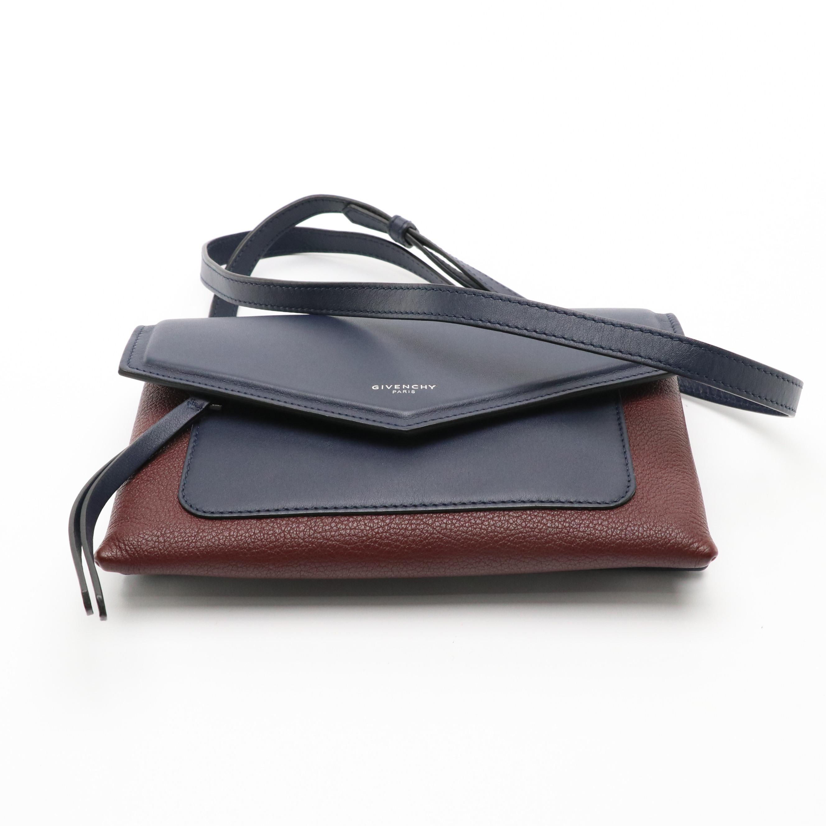 Givenchy Duetto Crossbody Bag in Blue and Burgundy Calfskin Leather, With Tag