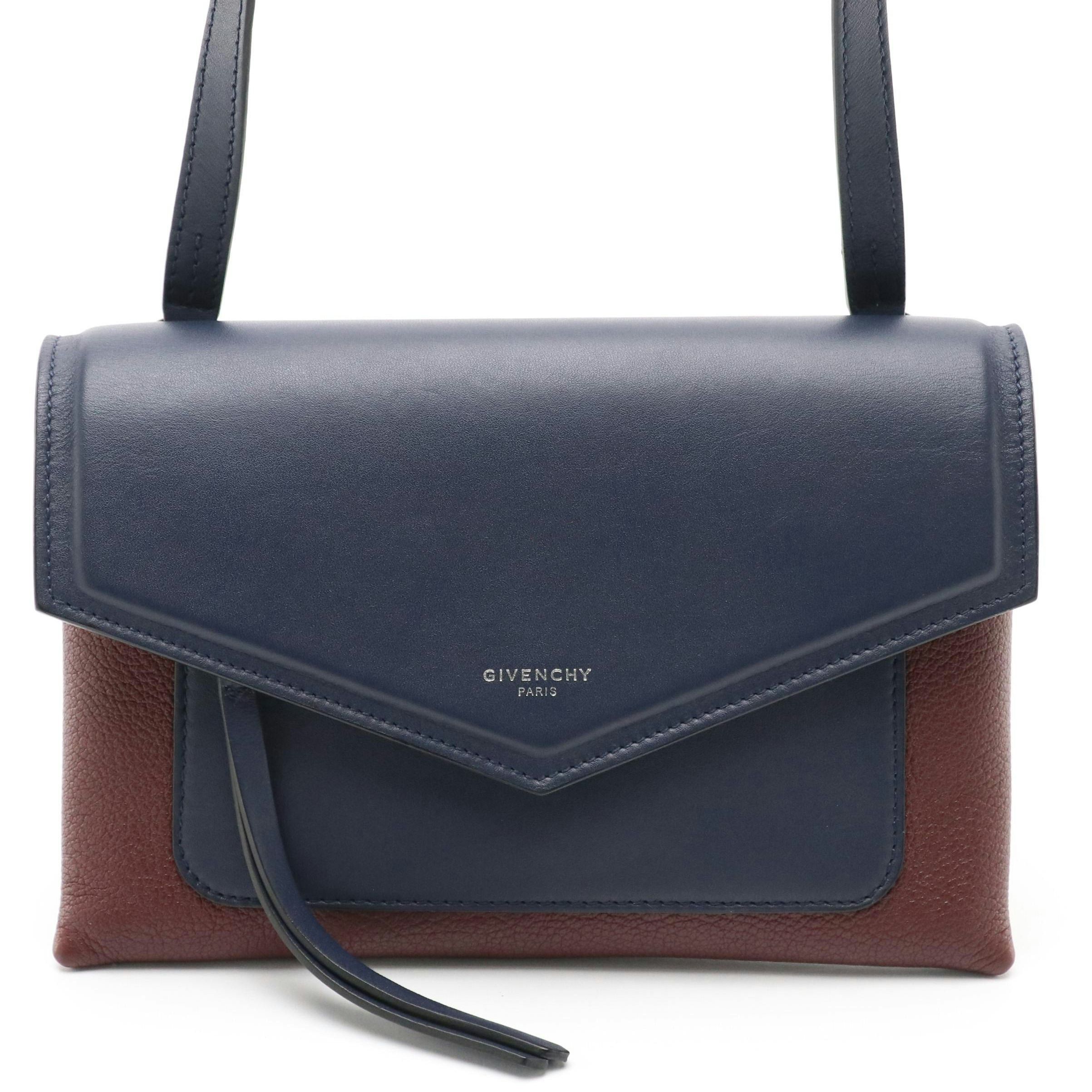 Givenchy Duetto Crossbody Bag in Blue and Burgundy Calfskin Leather, With Tag