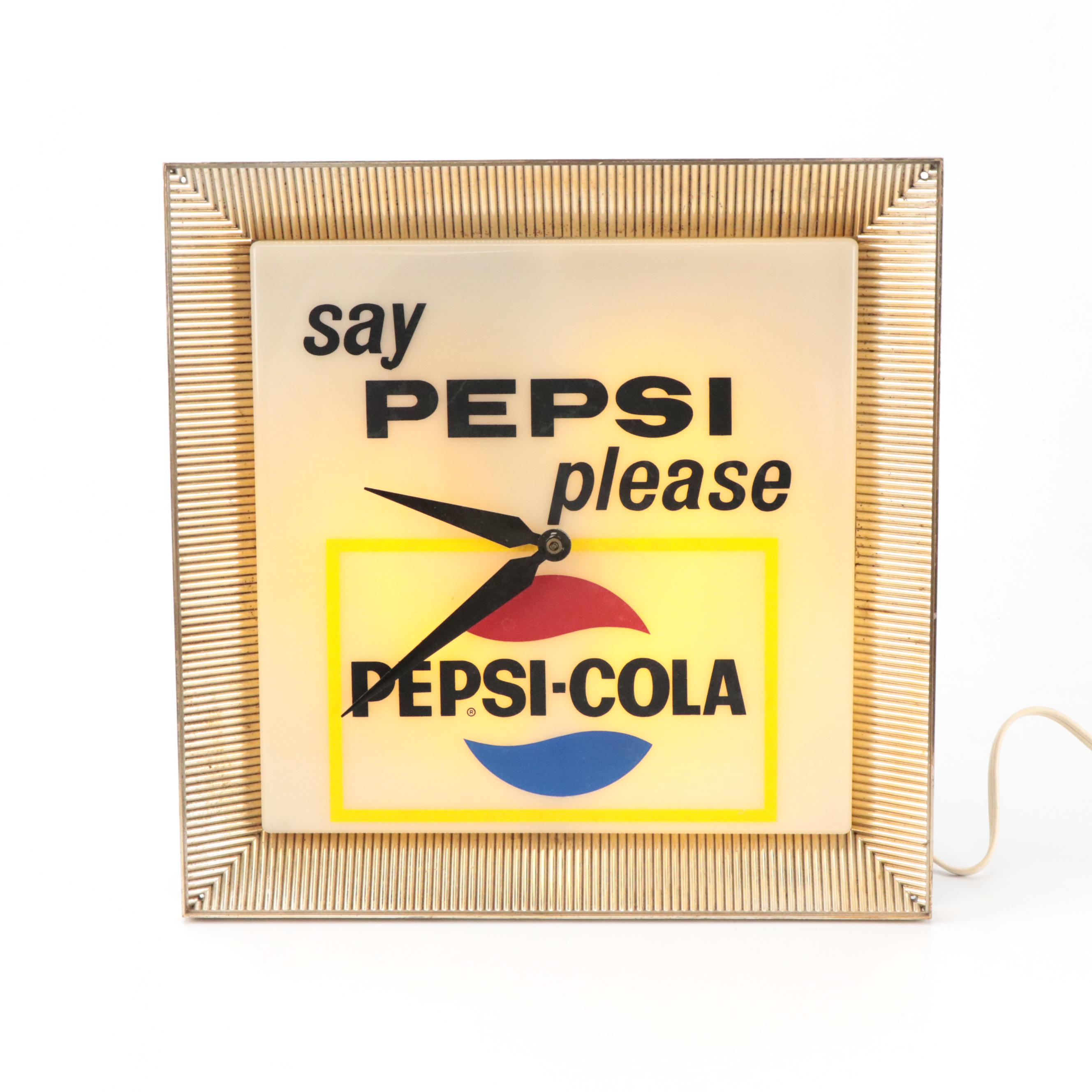 Pepsi-Cola "Say Pepsi Please" Illuminated Advertising Clock, 1960s