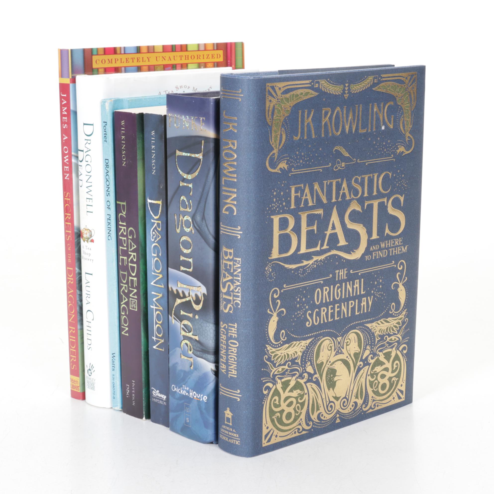 First Edition "Fantastic Beasts..." by J.K. Rowling & Dragon Themed Books