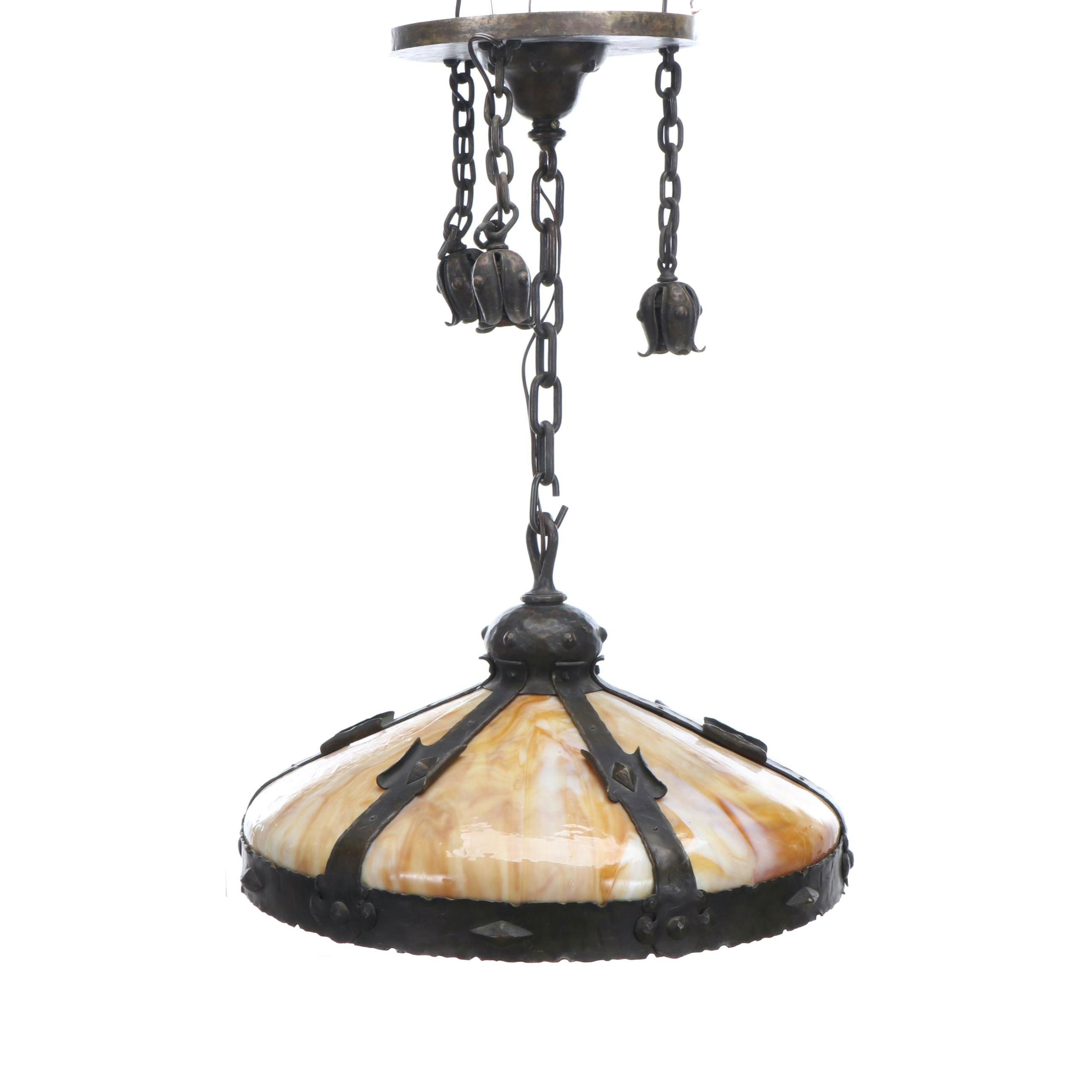 Gothic Style Slag Glass Pendant Light with Additional Hanging Globes