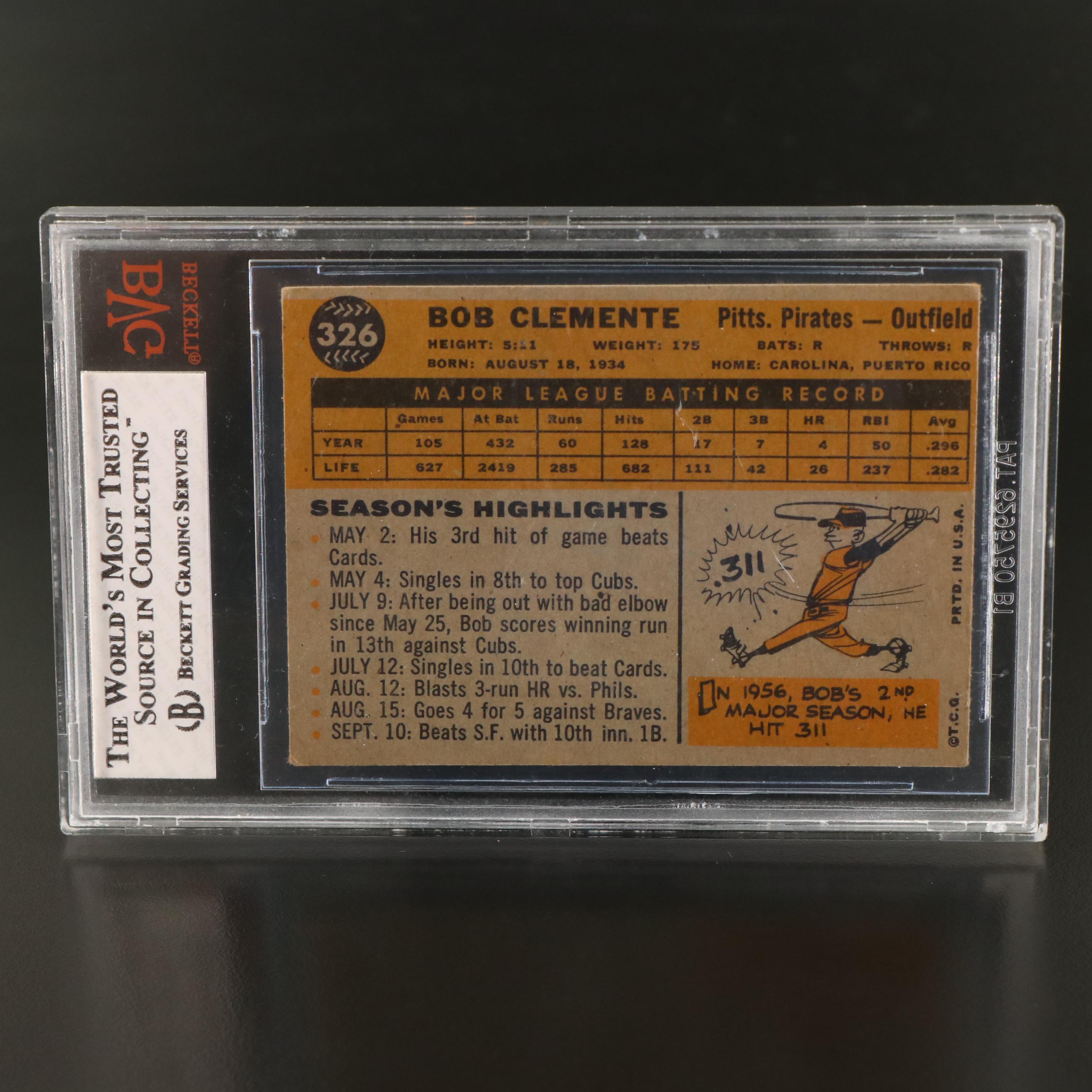 1960 Topps Roberto Clemente Pittsburgh Pirates Baseball Card Graded BVG 5