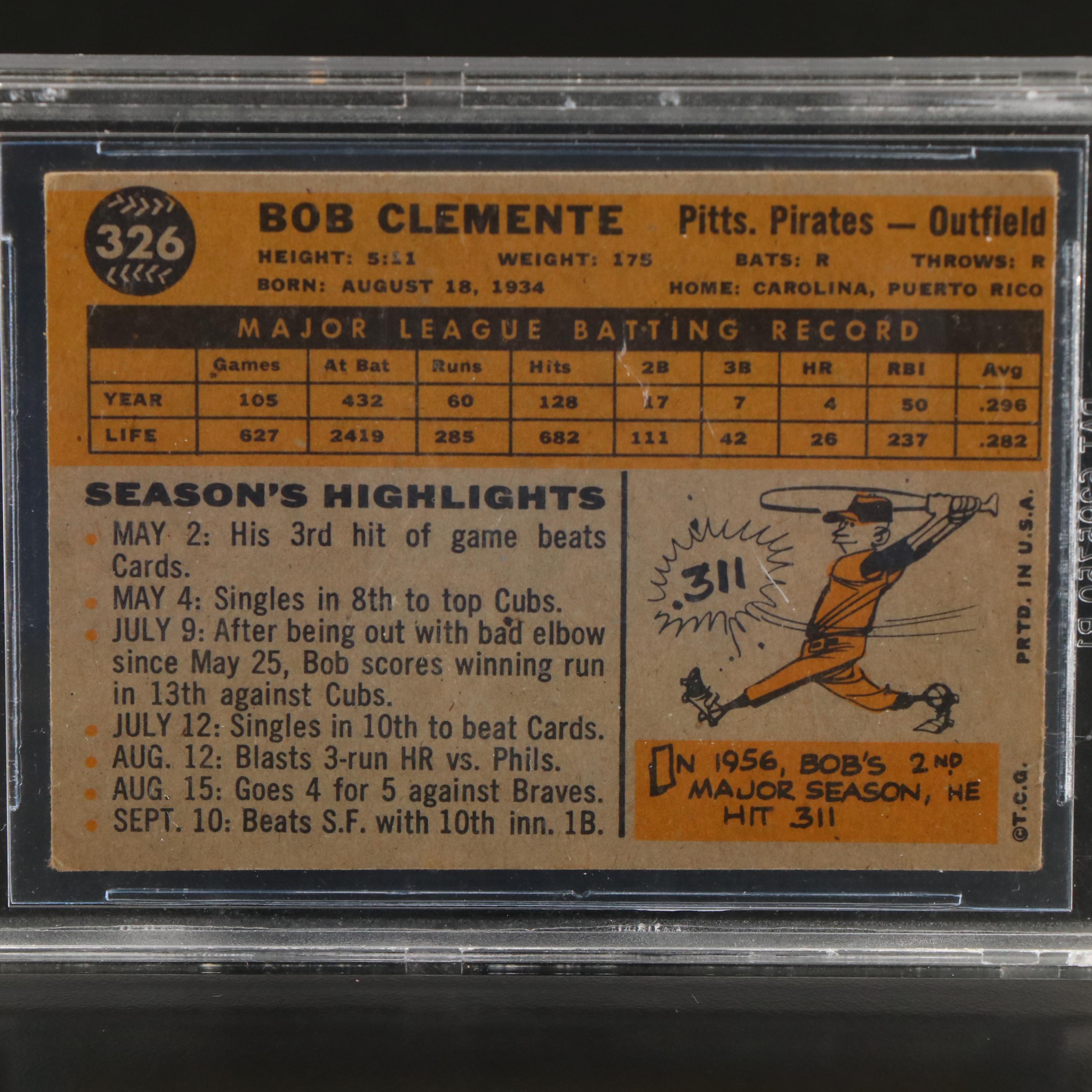 1960 Topps Roberto Clemente Pittsburgh Pirates Baseball Card Graded BVG 5